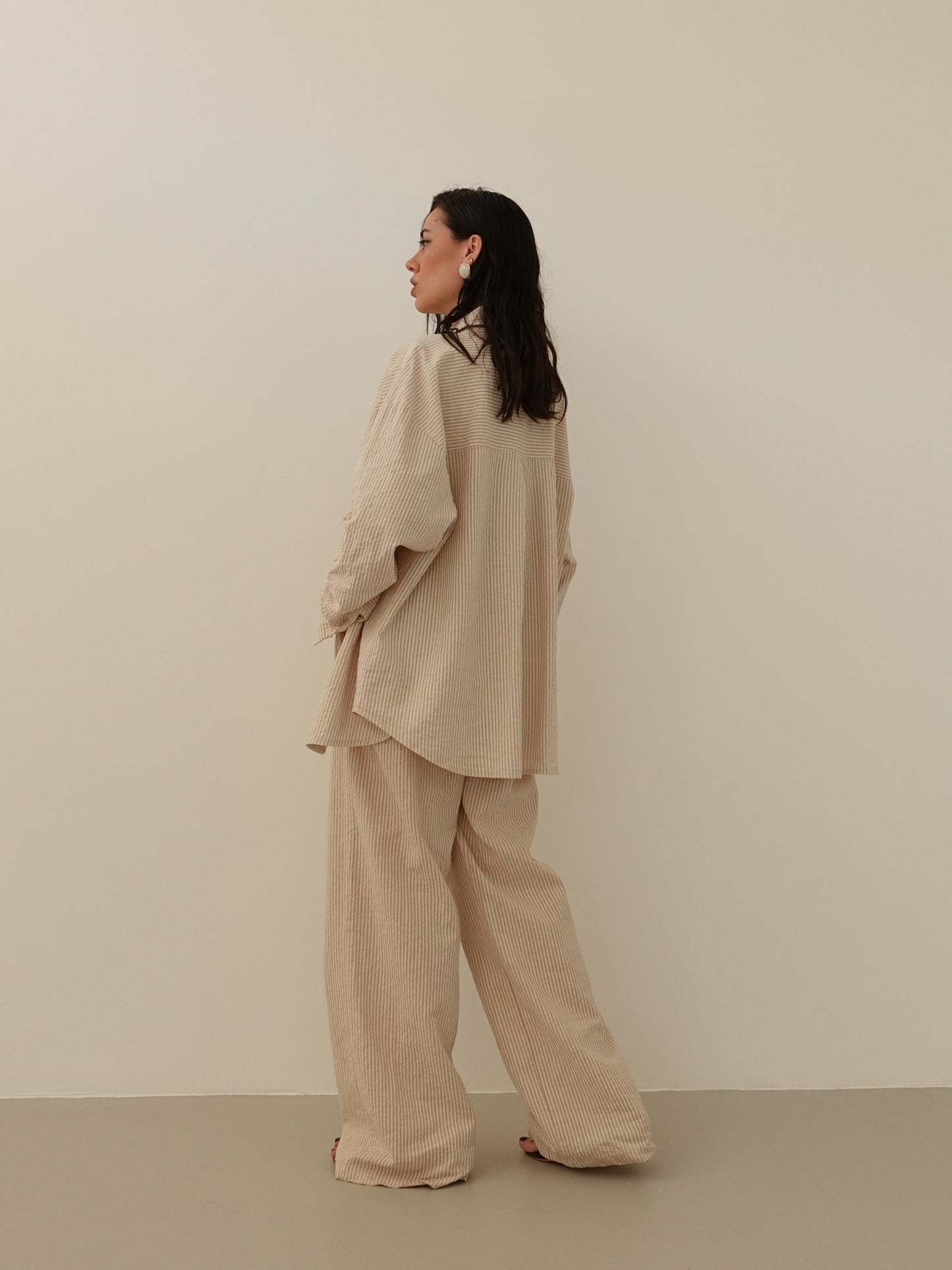 PANTALONI MILLERIGHE MISTO LINO - BEIGE 2548