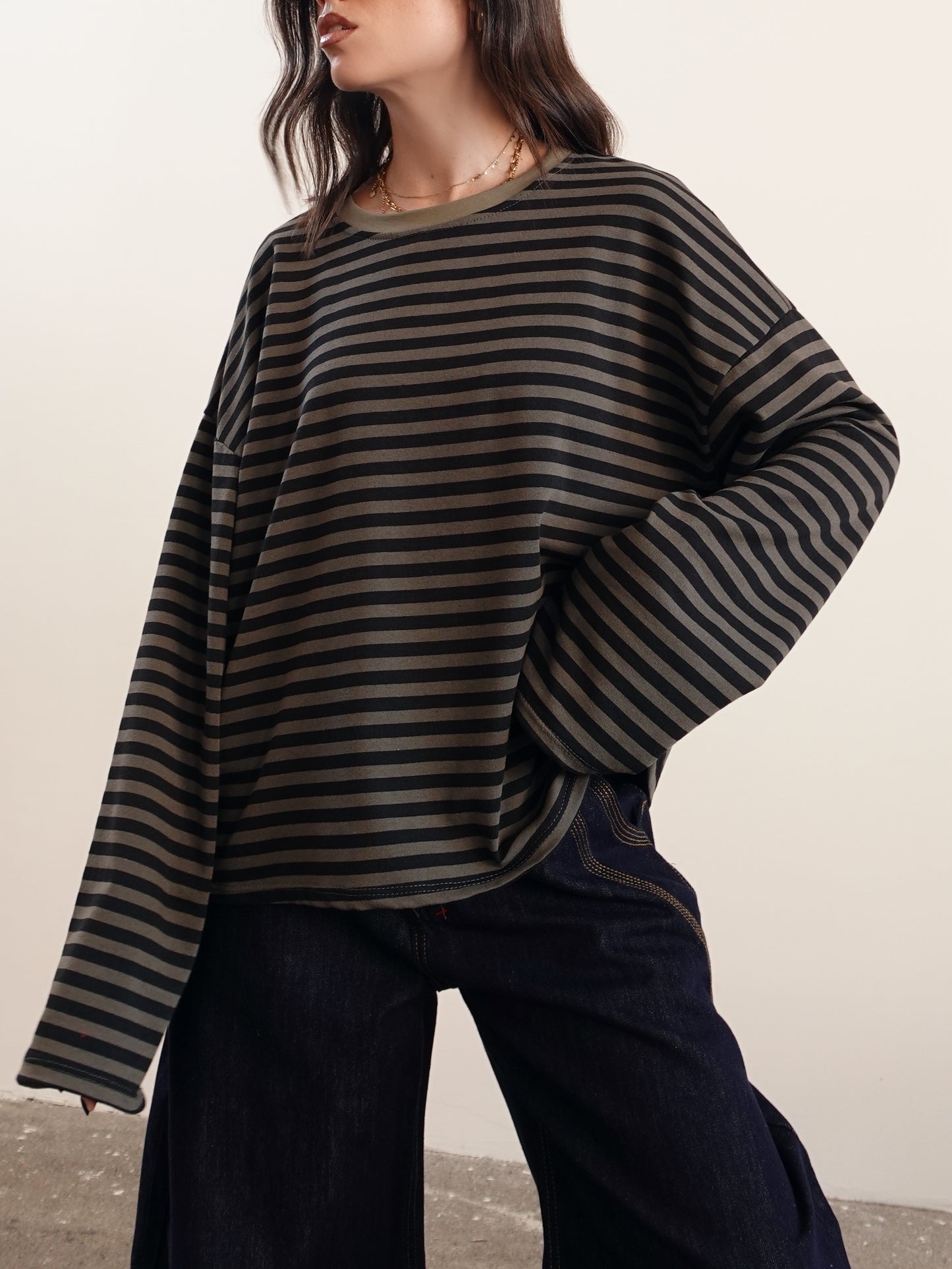 LONG-SLEEVE A RIGHE - VERDE/NERO F1109
