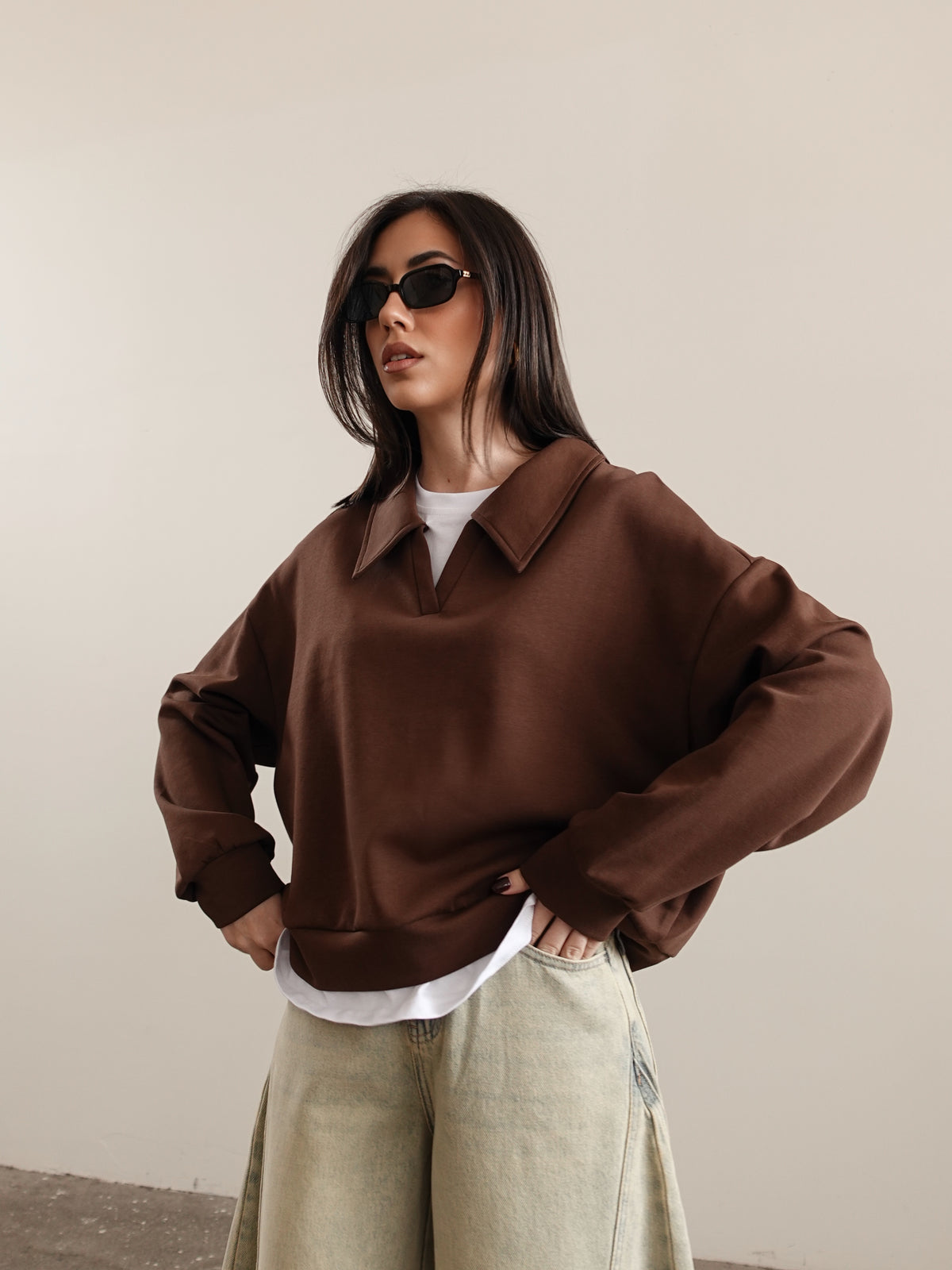 POLO CON T-SHIRT INTERNA - MARRONE 16198