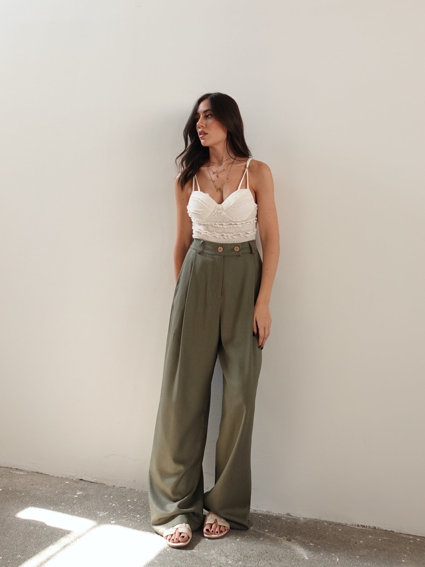 PANTALONI MISTO LINO/VISCOSA - VERDE OLIVA 5845