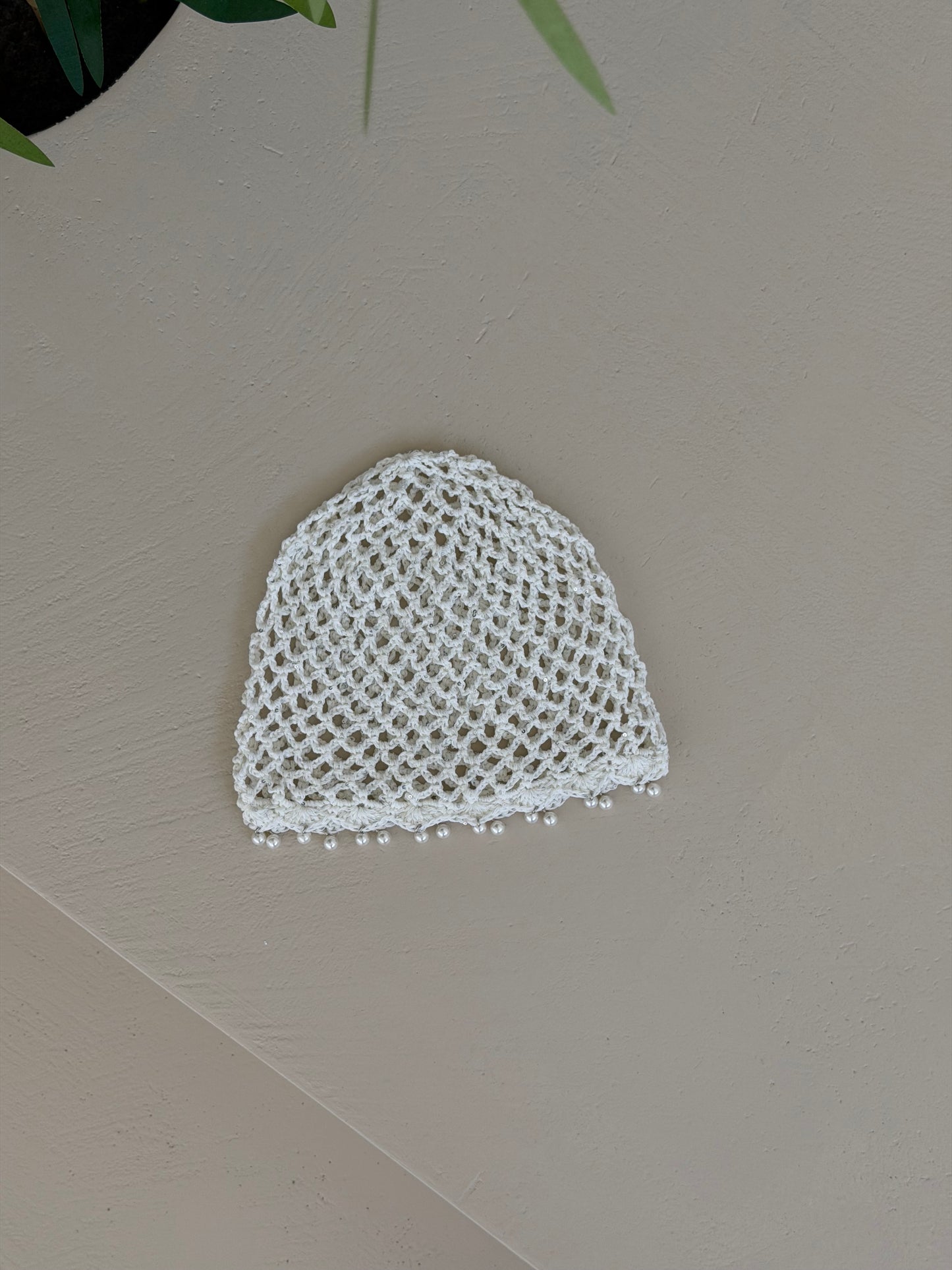 CUFFIETTA CROCHET CON PERLINE - BIANCO