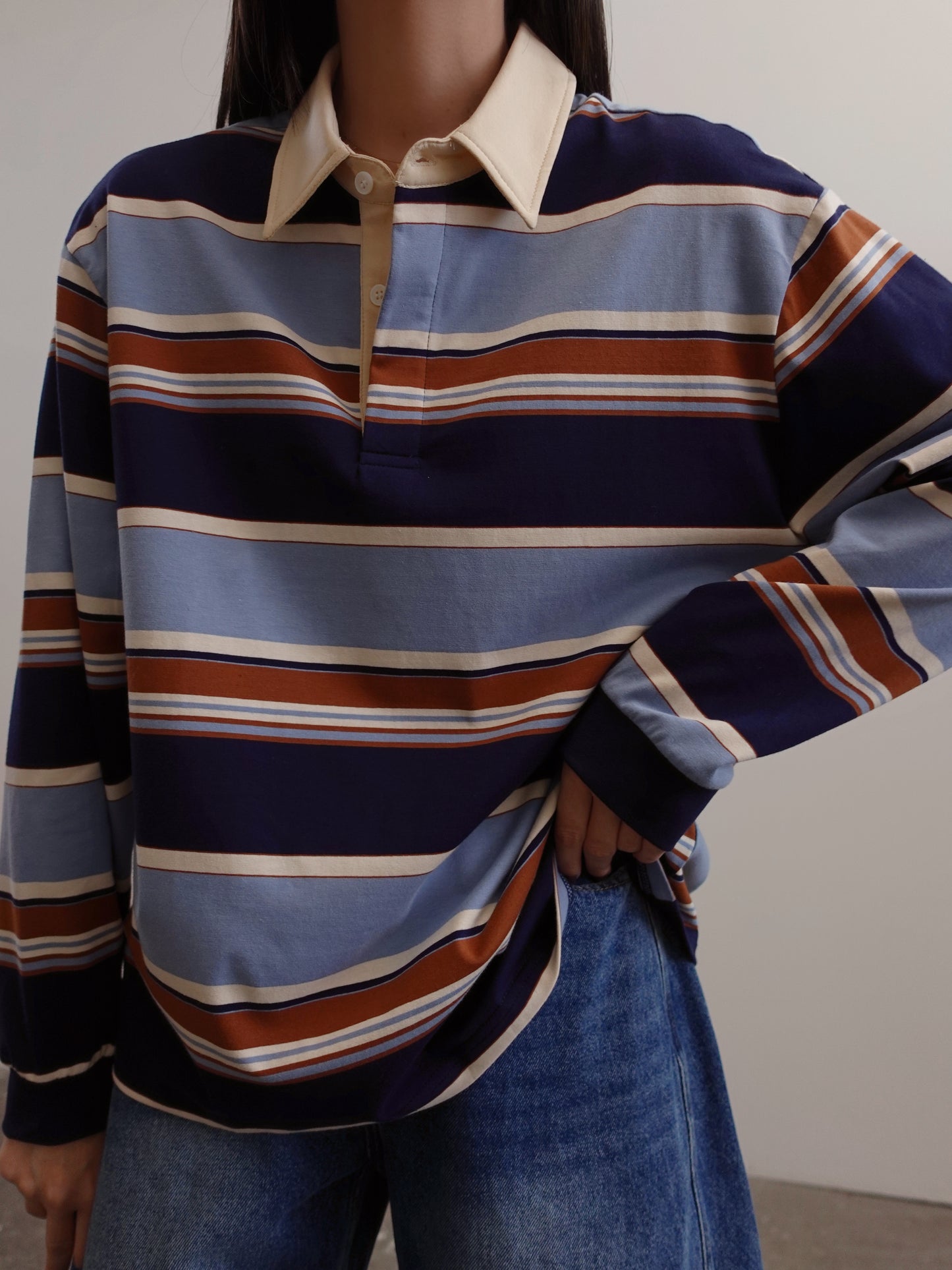 POLO A RIGHE CON COLLETTO A CONTRASTO - CERULEO/BLU 839-2