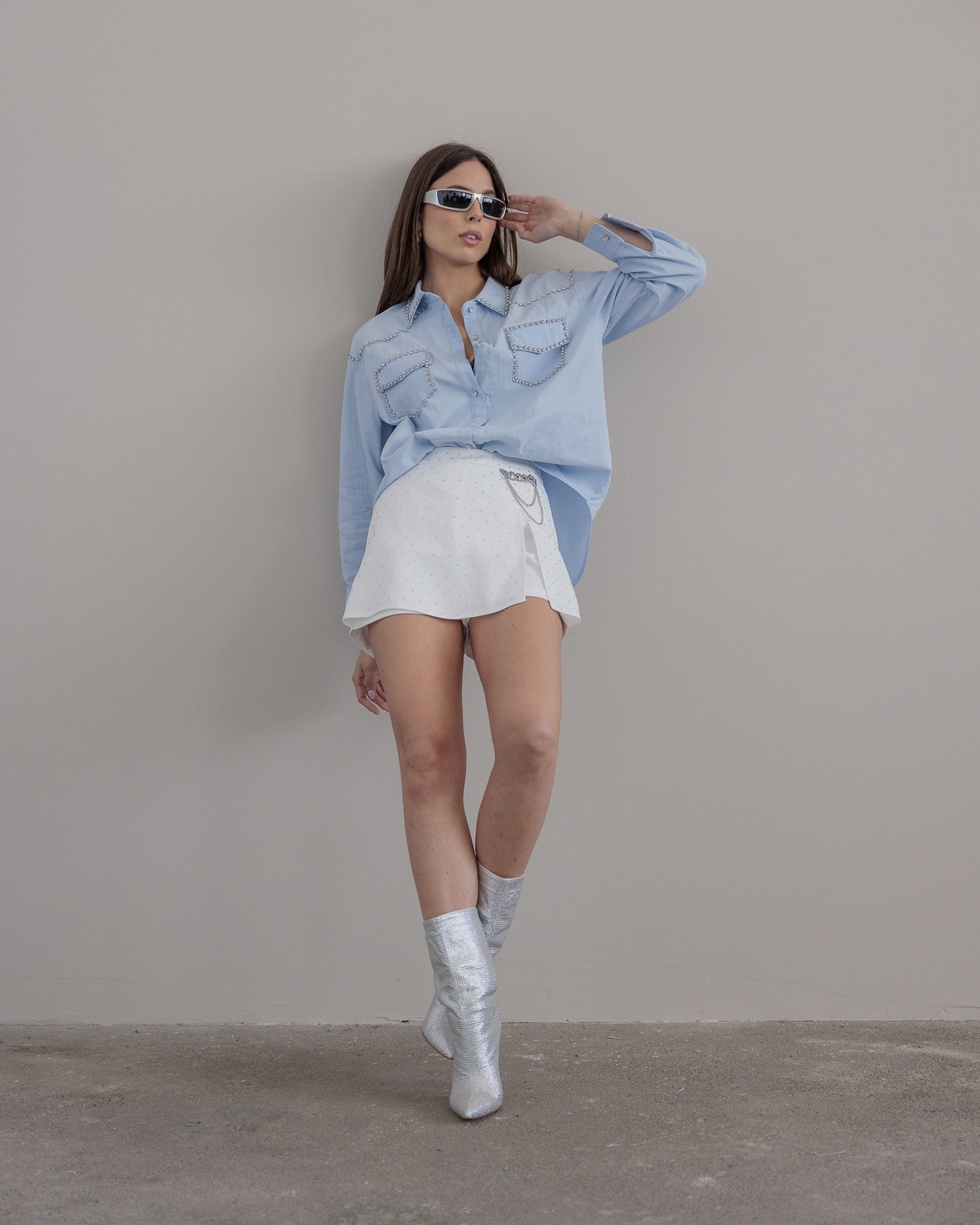 PANTAGONNA CON STRASS E CATENINA - BIANCO 6044