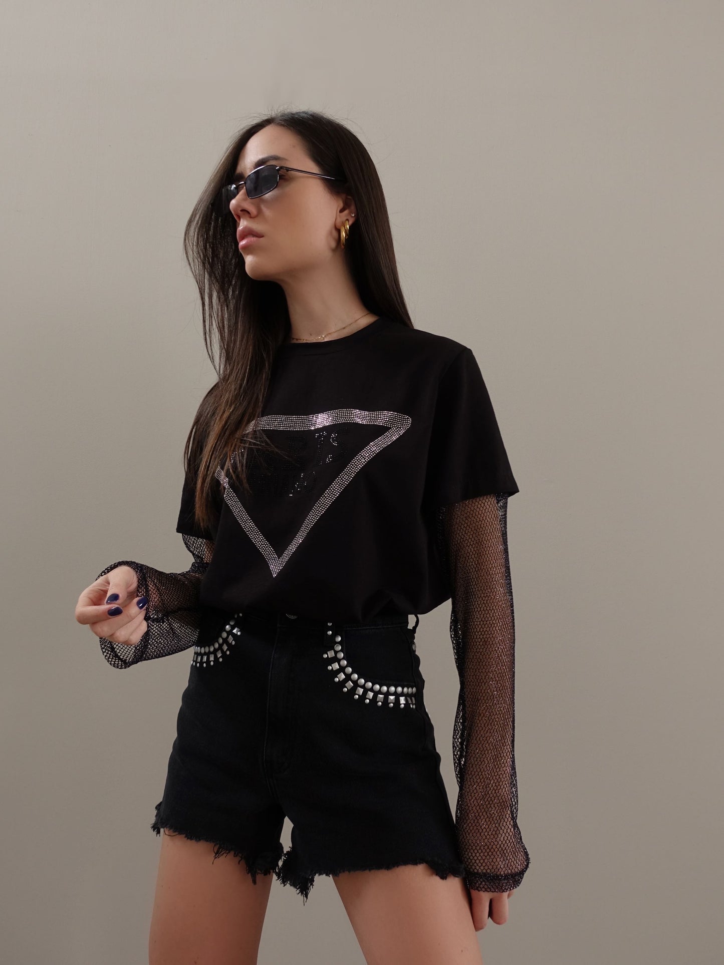 SHORTS DENIM BLACK CON BORCHIE - 3293