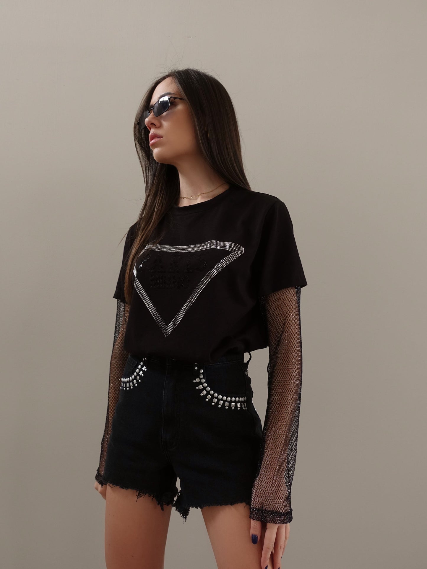 SHORTS DENIM BLACK CON BORCHIE - 3293