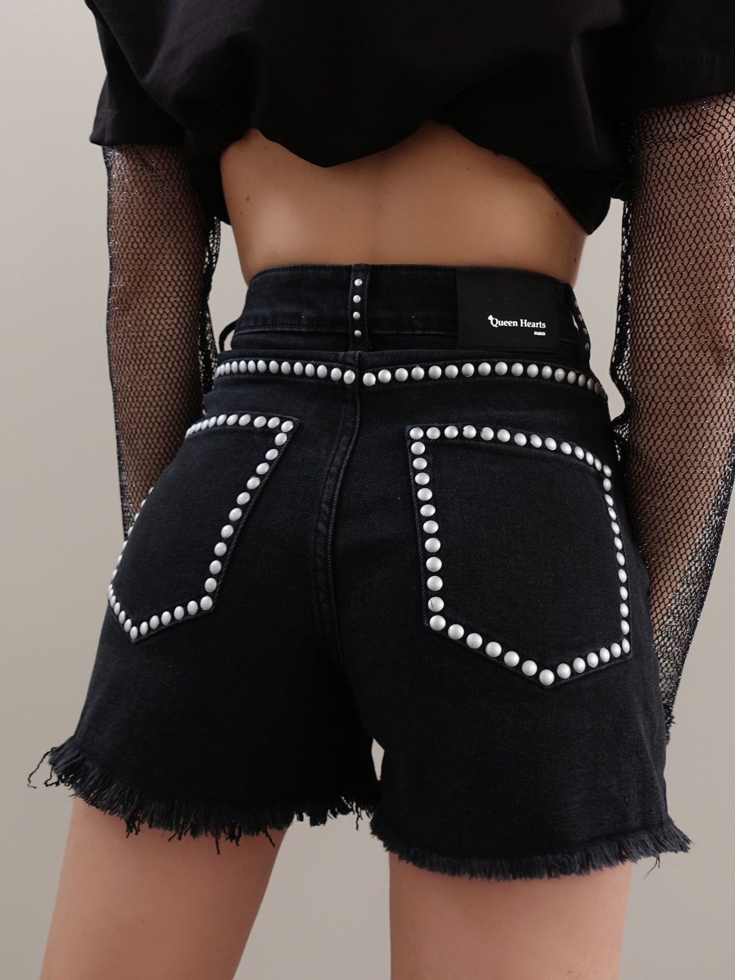 SHORTS DENIM BLACK CON BORCHIE - 3293
