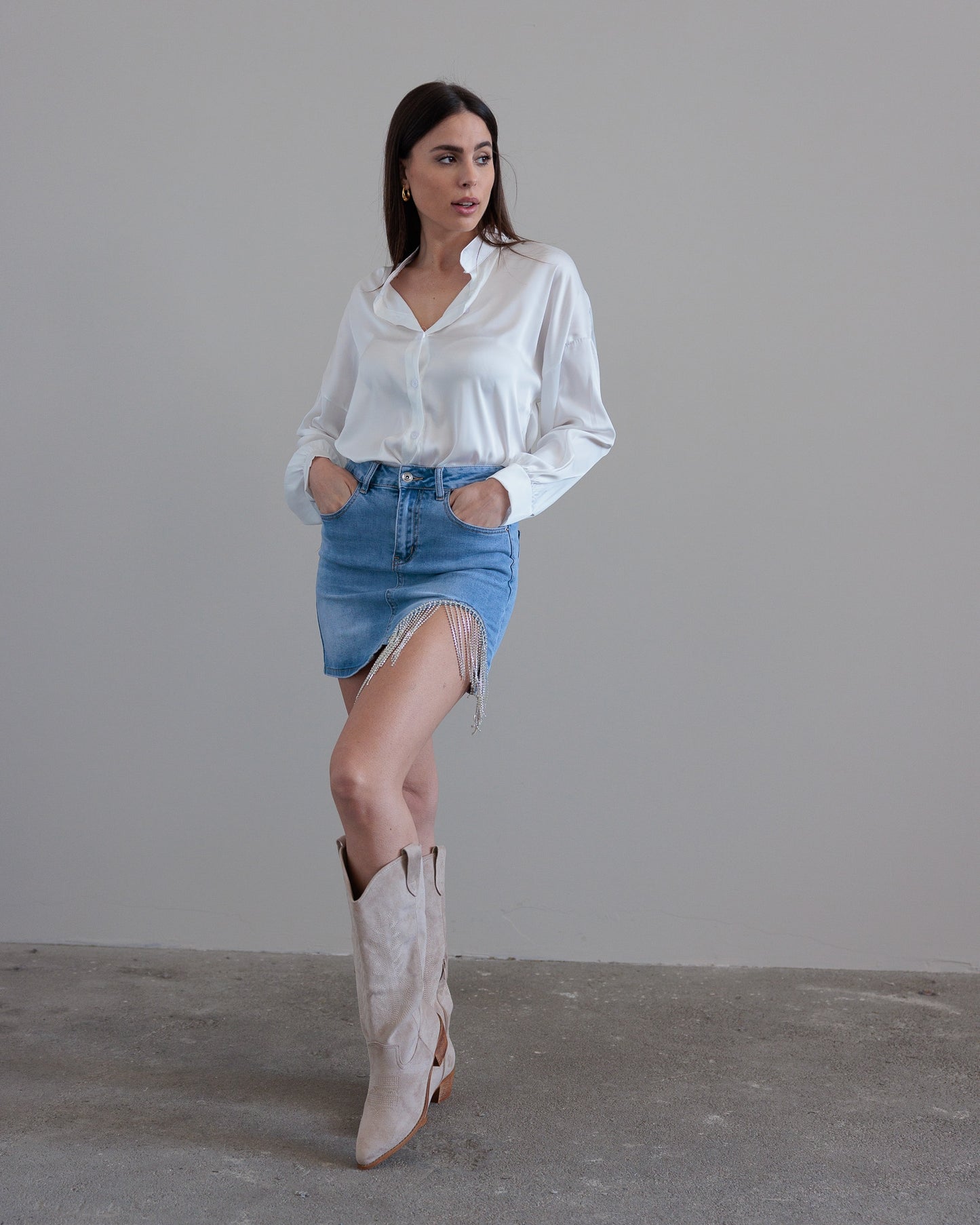 GONNA IN DENIM CON DETTAGLIO STRASS - 3140