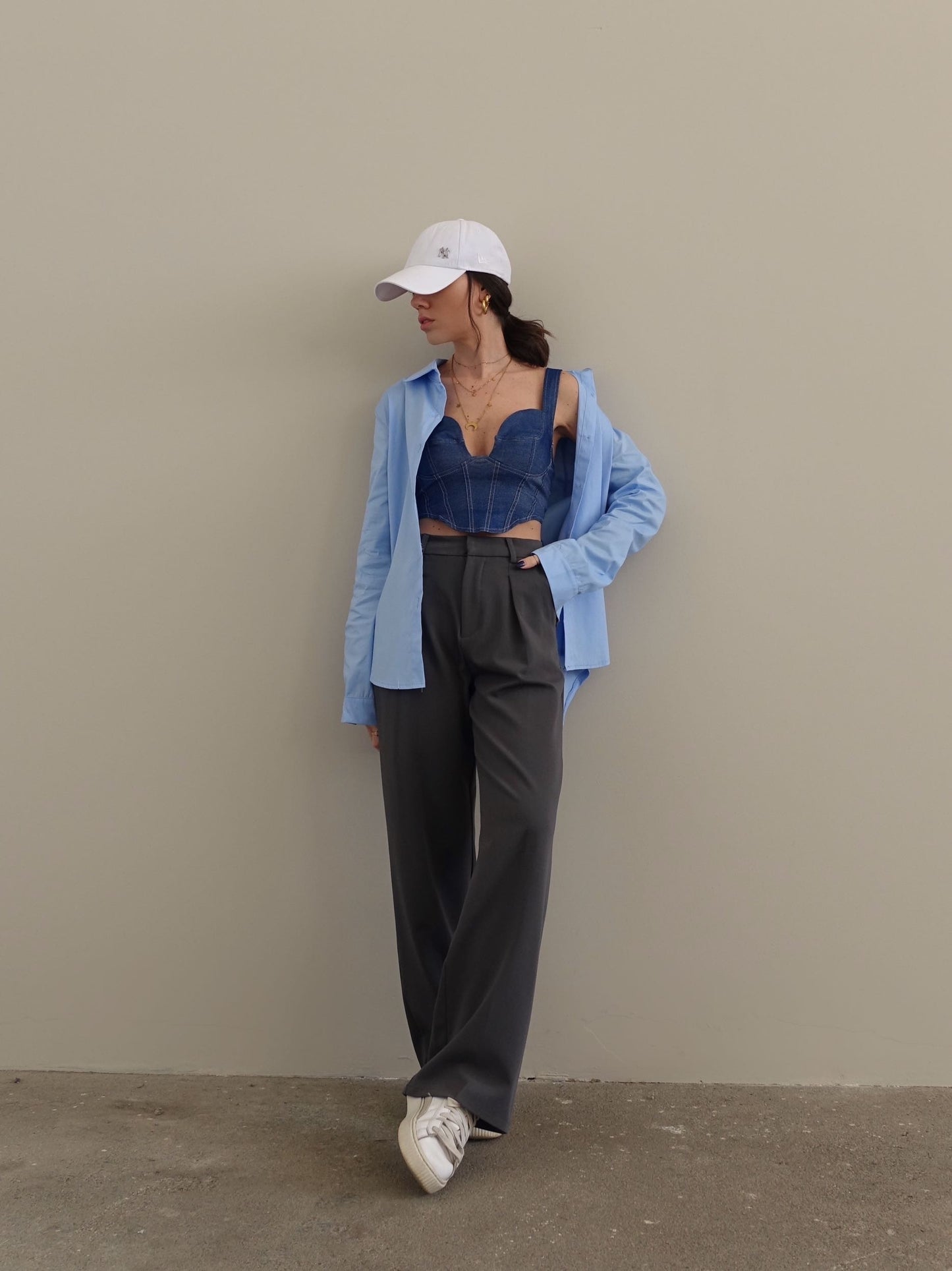 TOP EFFETTO JEANS CON IMPUNTURE - BLUE JEANS 0966