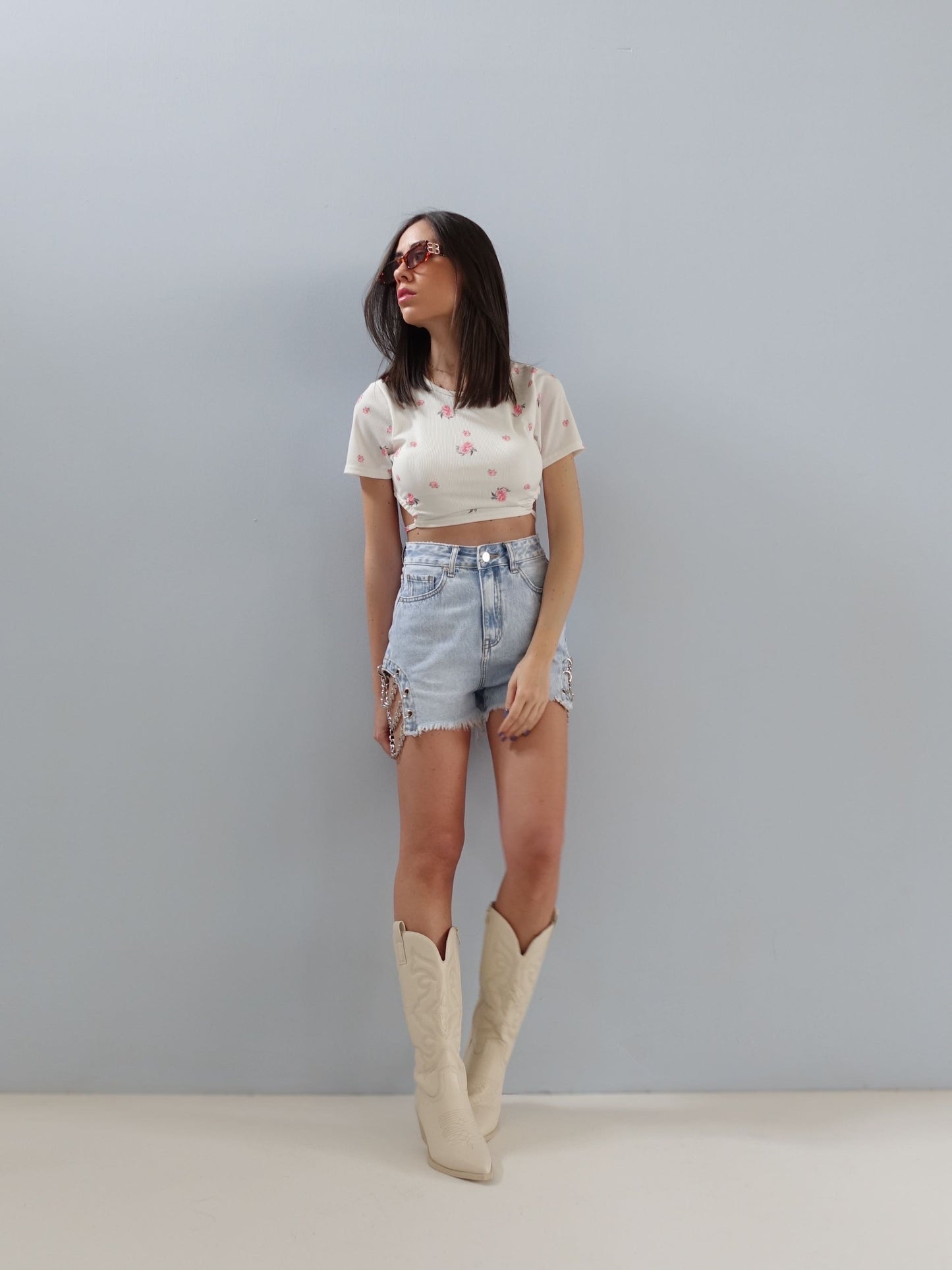 SHORTS IN DENIM CON CATENINE - 2096