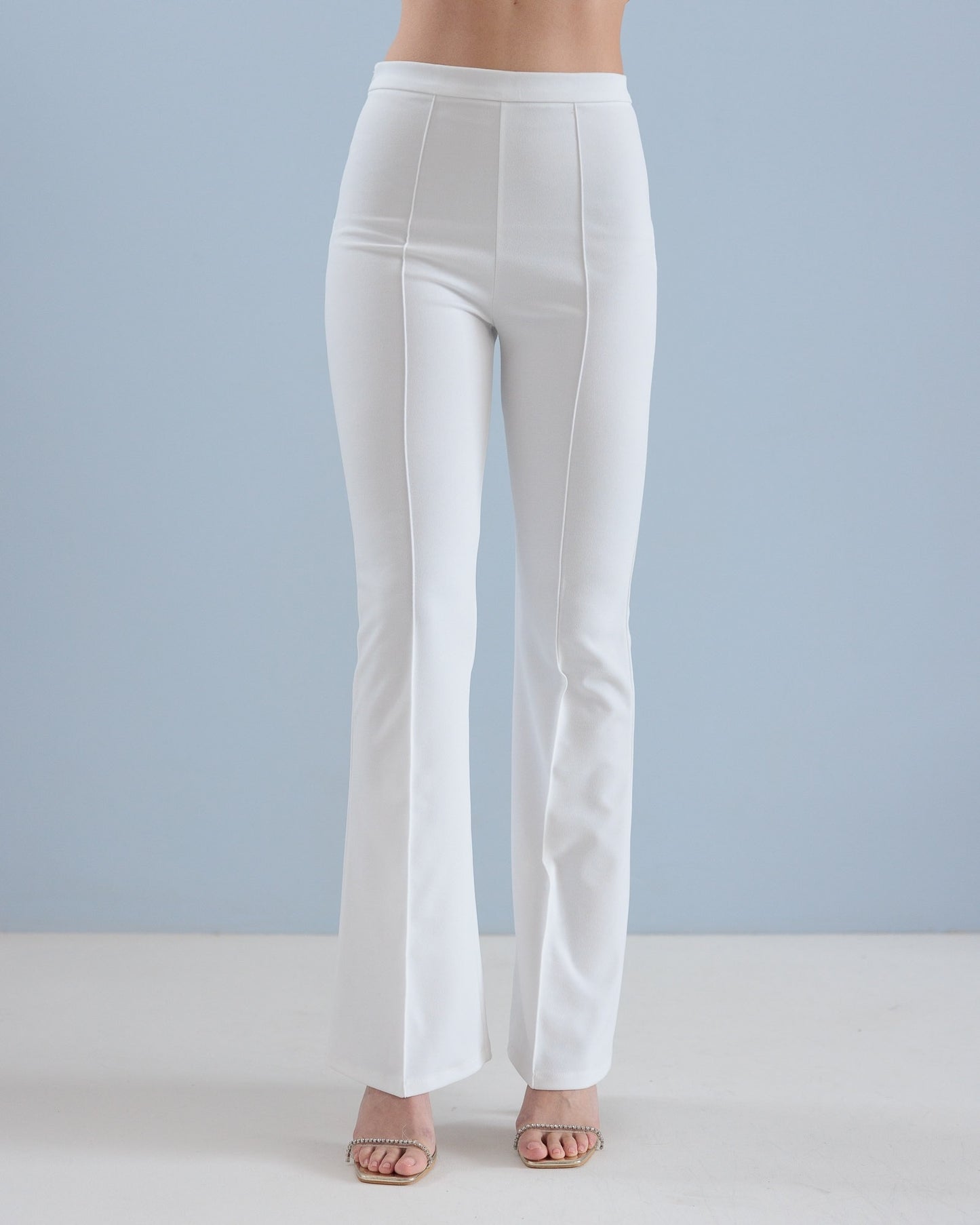 PANTALONI A ZAMPA CON ZIP LATERALE - BIANCO 590