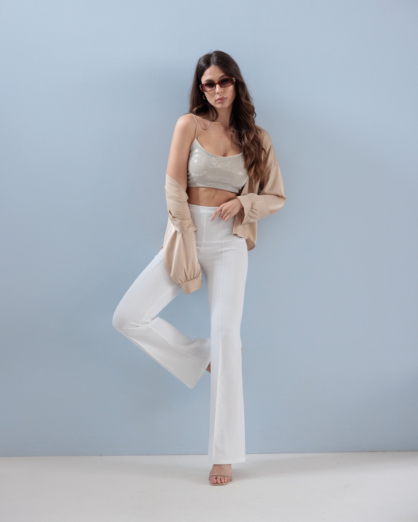 PANTALONI A ZAMPA CON ZIP LATERALE - BIANCO 590