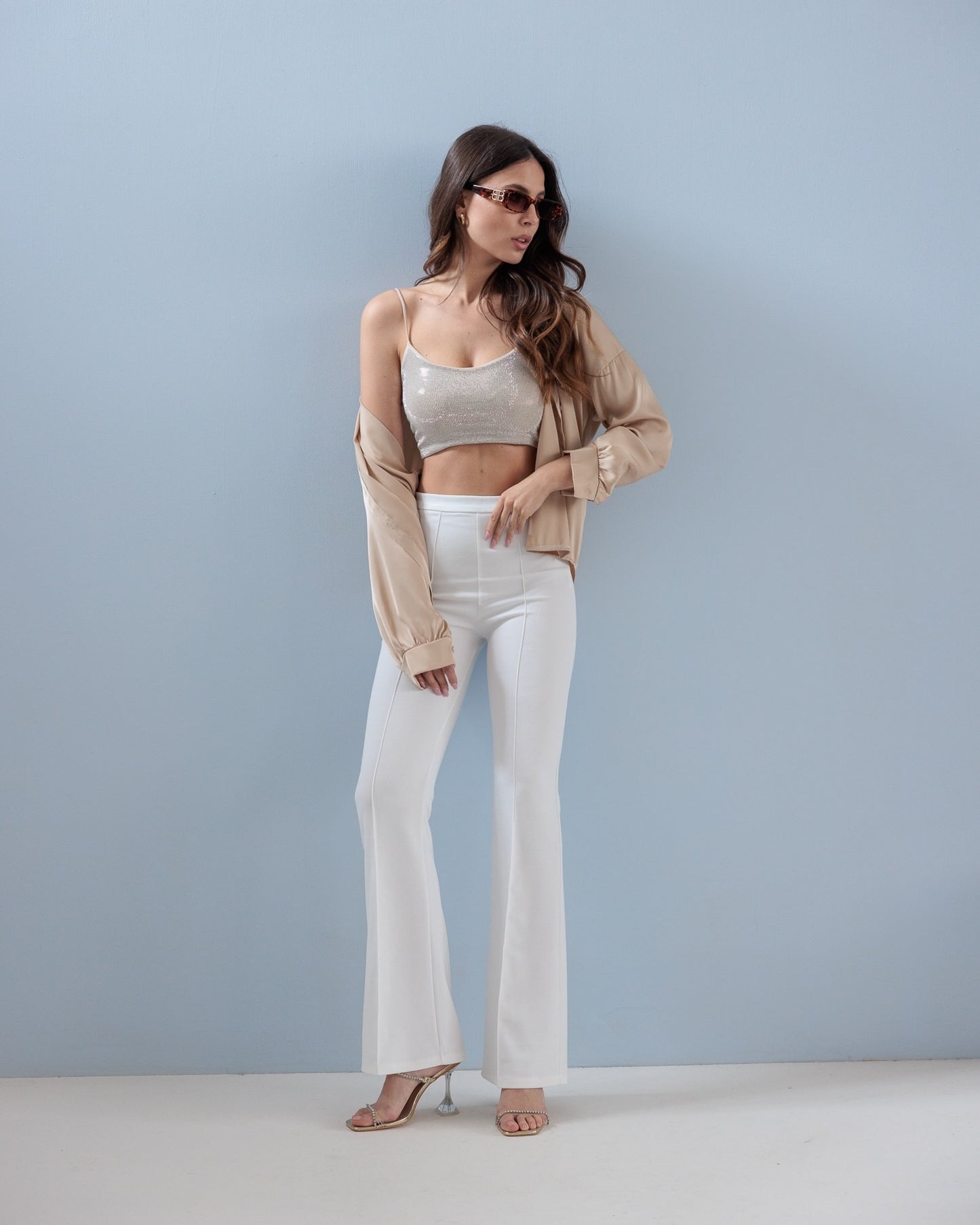 PANTALONI A ZAMPA CON ZIP LATERALE - BIANCO 590