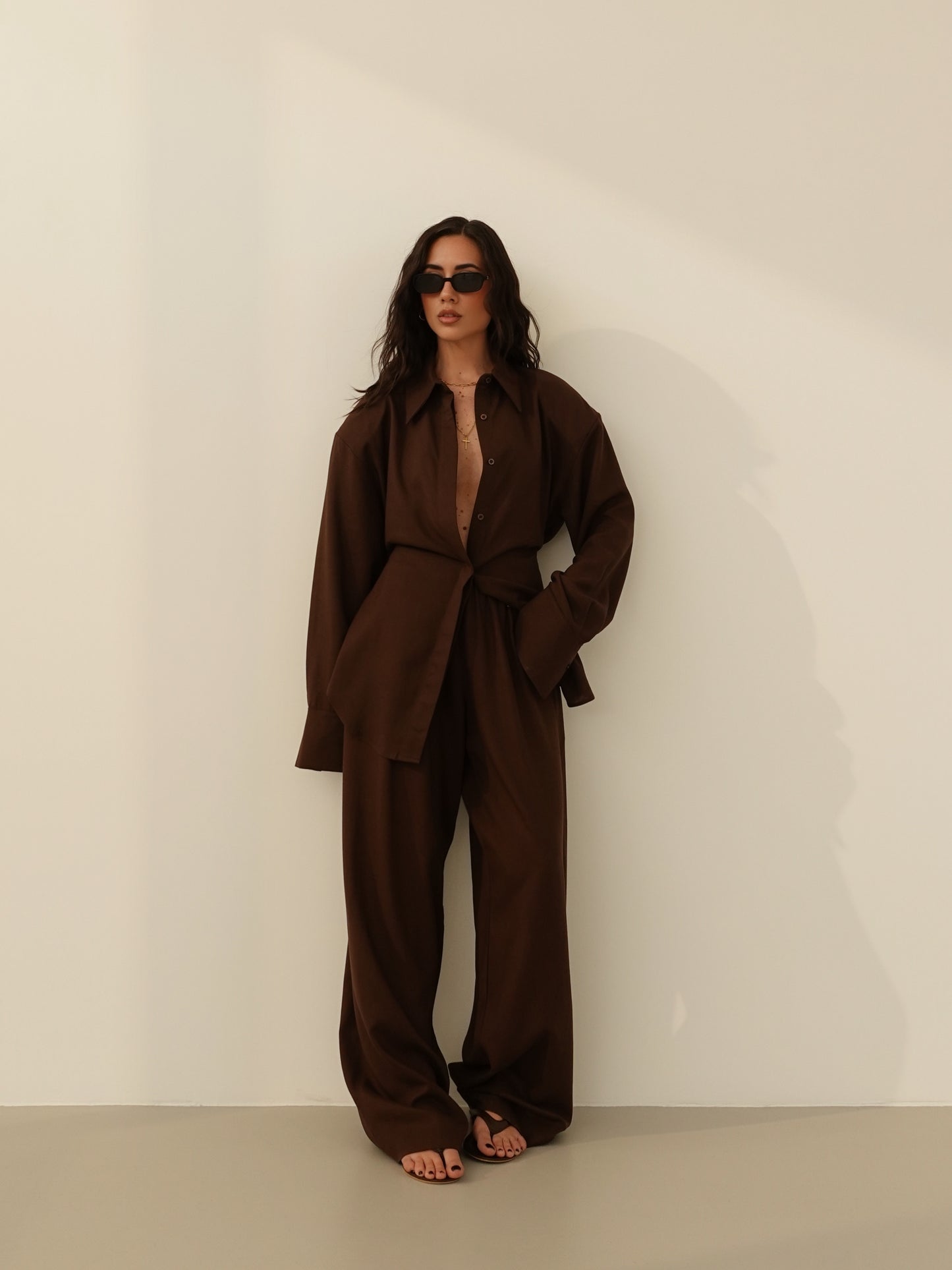 COORDINATO MISTO LINO CON SPALLINE - MARRONE 1965/12680