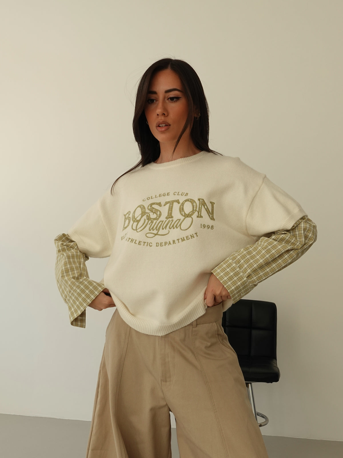 MAGLIONCINO CON MANICA CAMICIA - BURRO/VERDE 8166