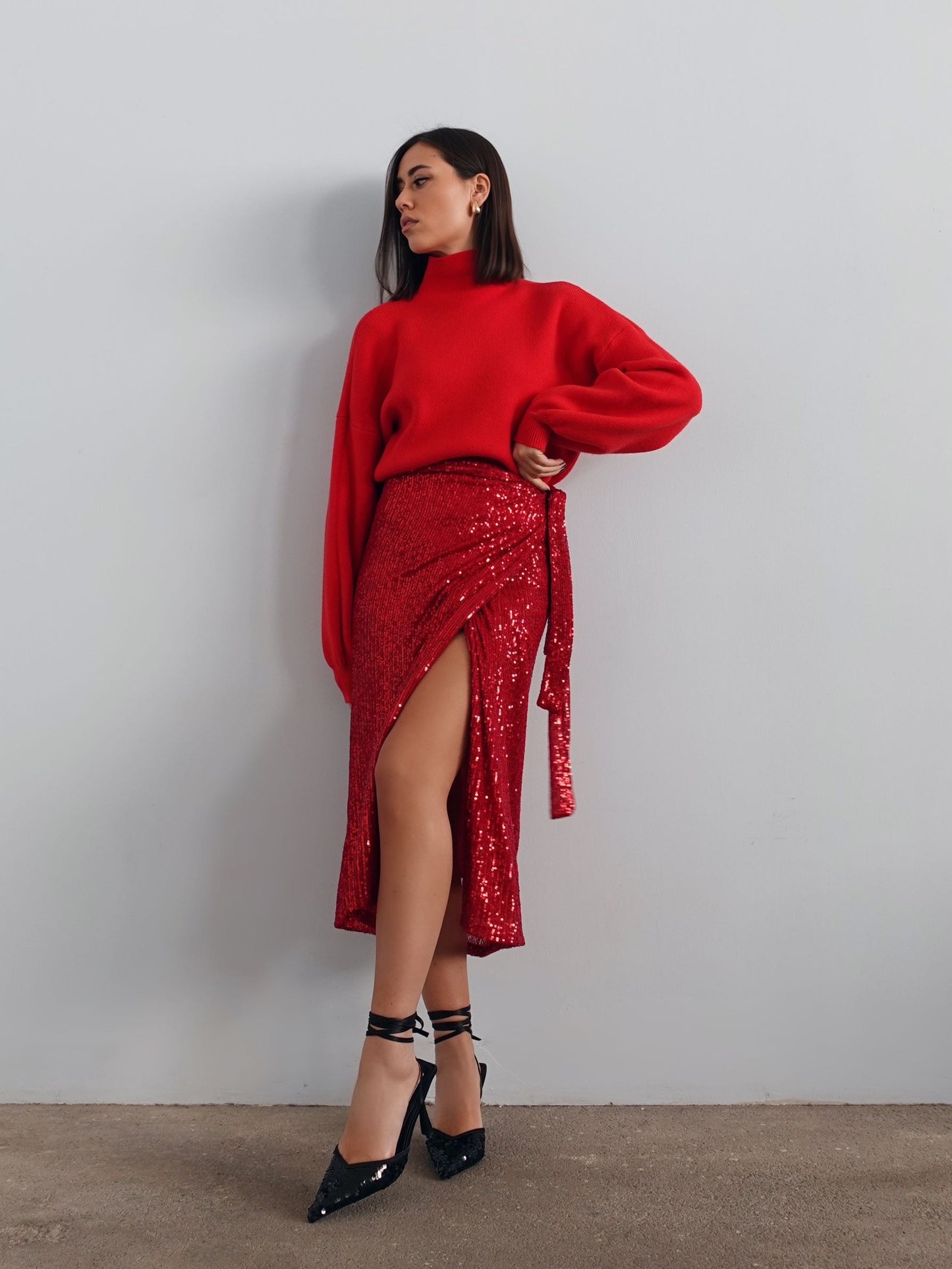 GONNA MIDI PAILLETTES A PORTAFOGLIO - ROSSO 66162