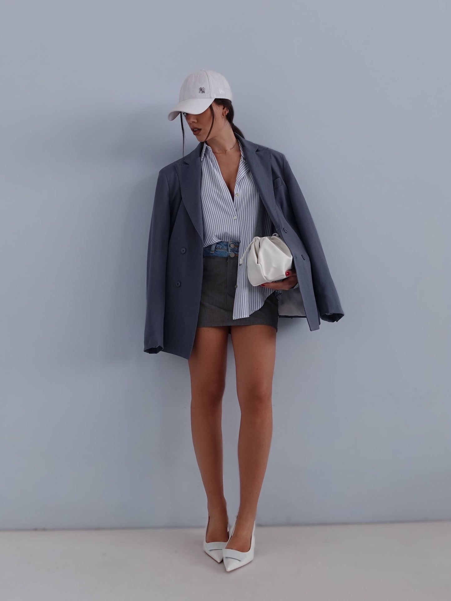 MINIGONNA CON VITA IN DENIM - GRIGIO SPG060