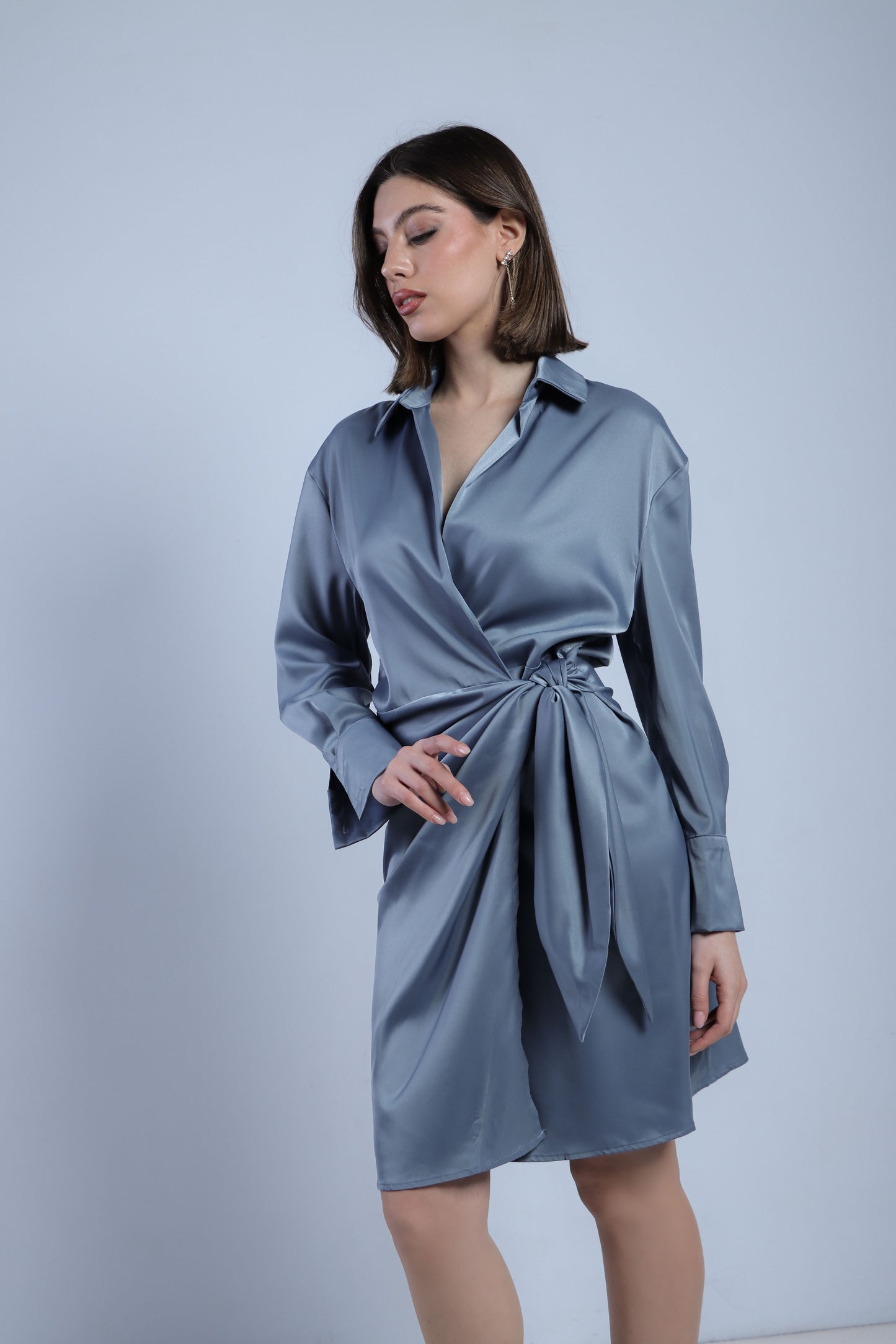 SATIN DRESS A PORTAFOGLIO - CERULEO 13022