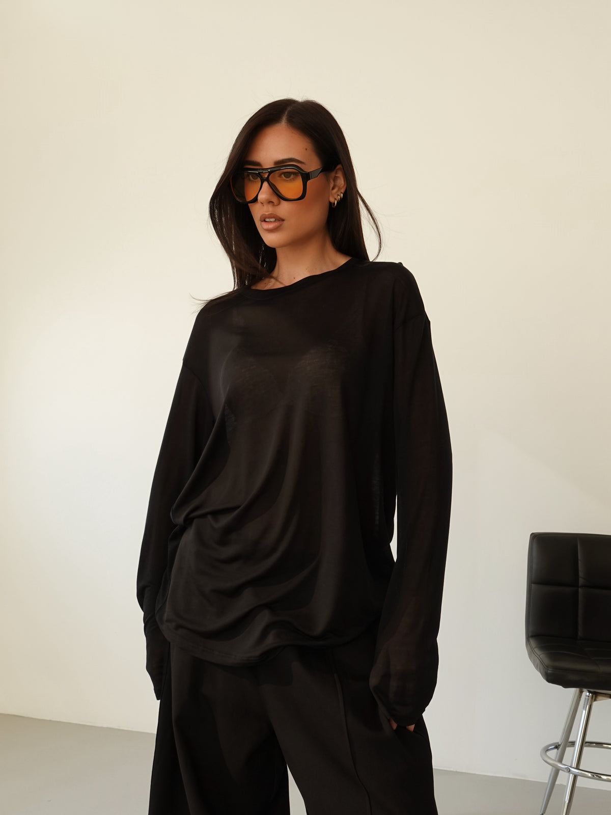 LONG-SLEEVE SEMITRASPARENTE - NERO LA006