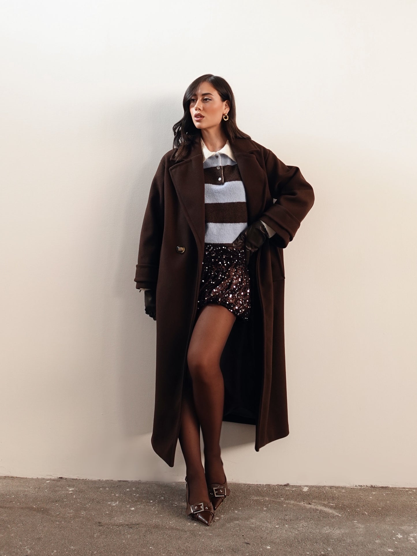 MINIGONNA VELVET CON PAILLETTES - CIOCCOLATO 26298