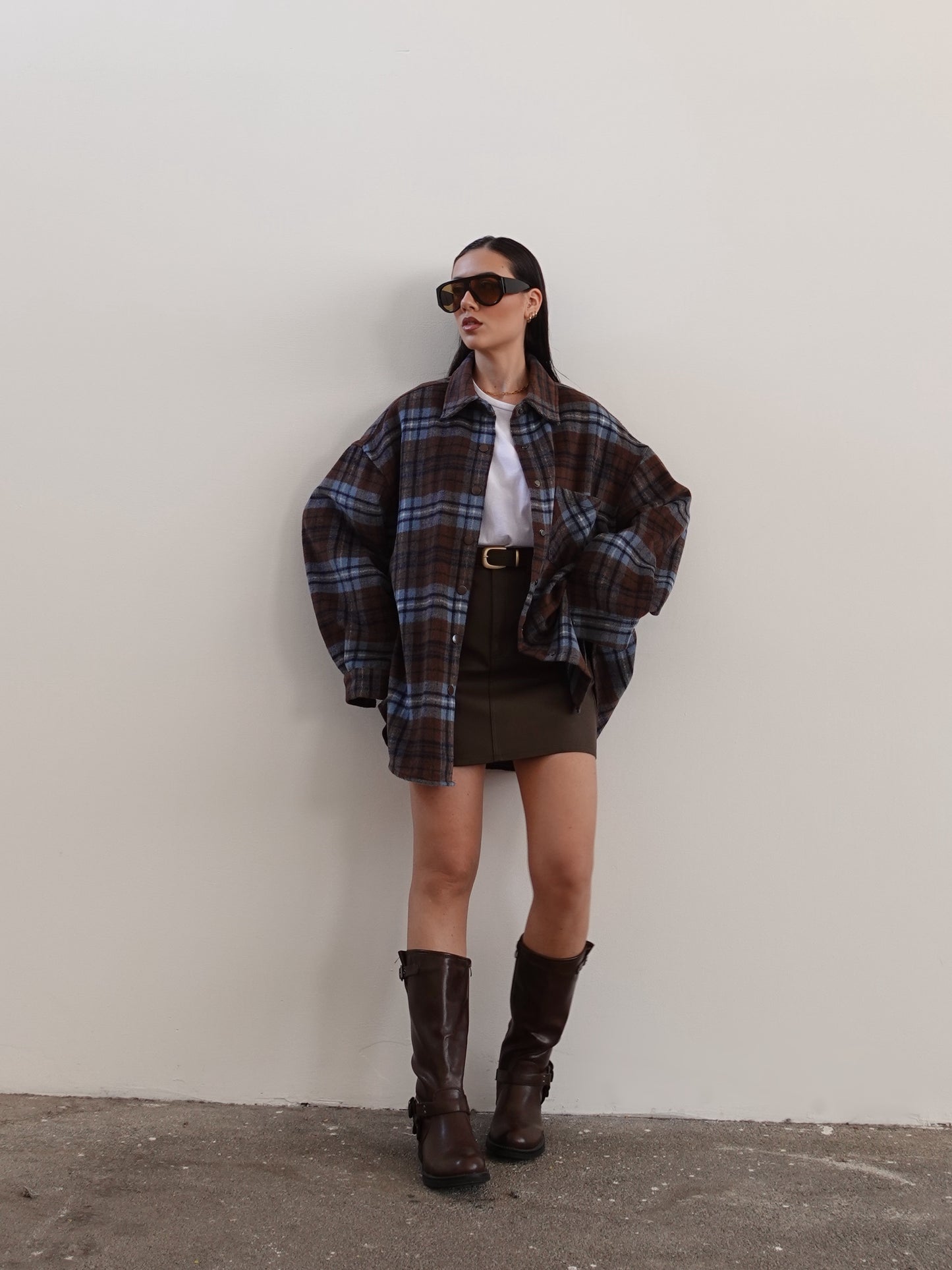 CAMICIONE IN LANA A QUADRI - MARRONE/CERULEO 5436