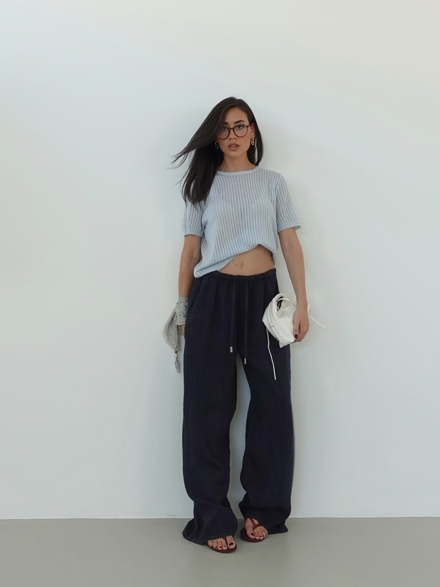 T-SHIRT IN FILO CON FOULARD - CIELO 3105