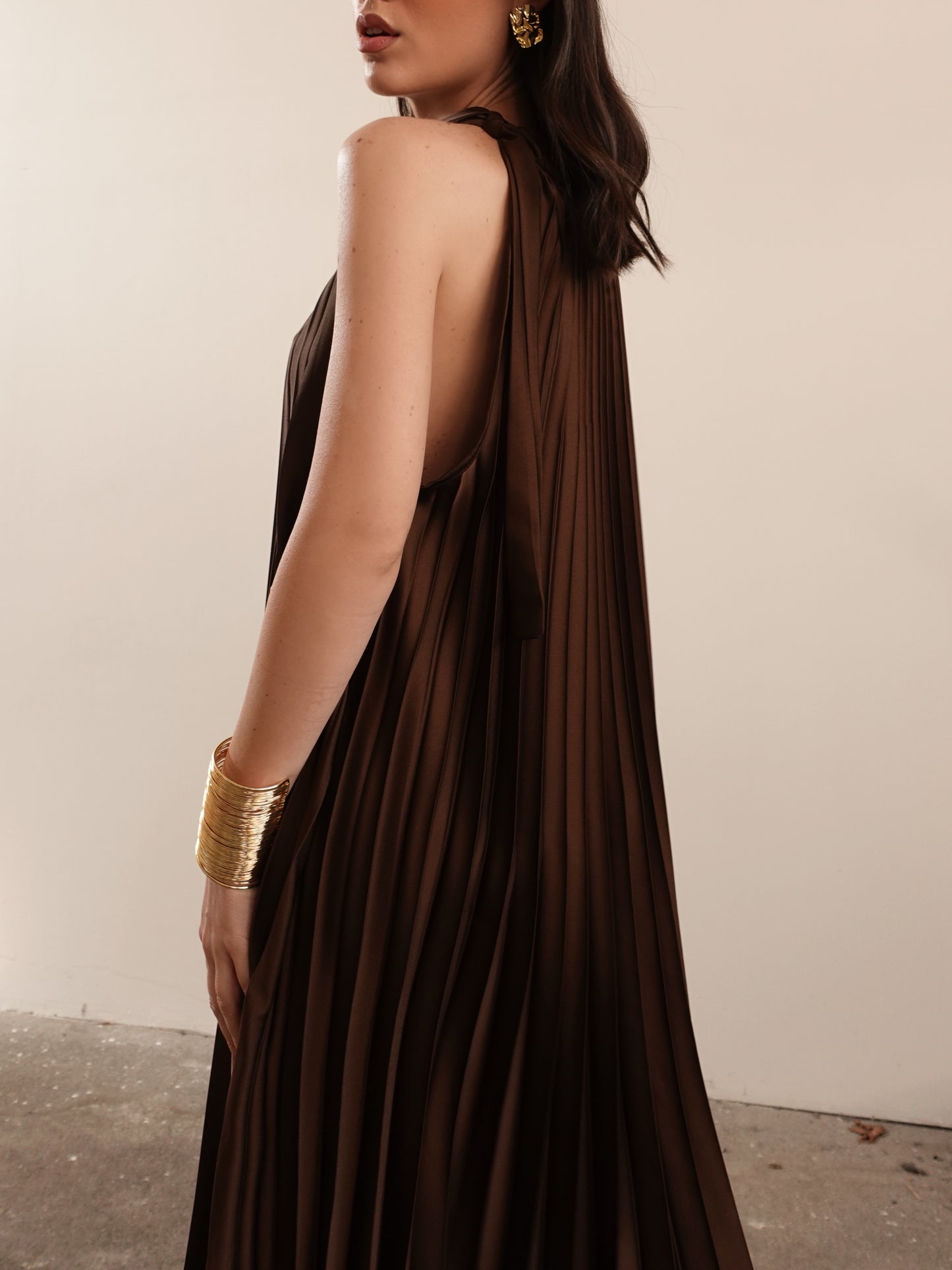 LONG DRESS PLISSETTATO - MARRONE 18752