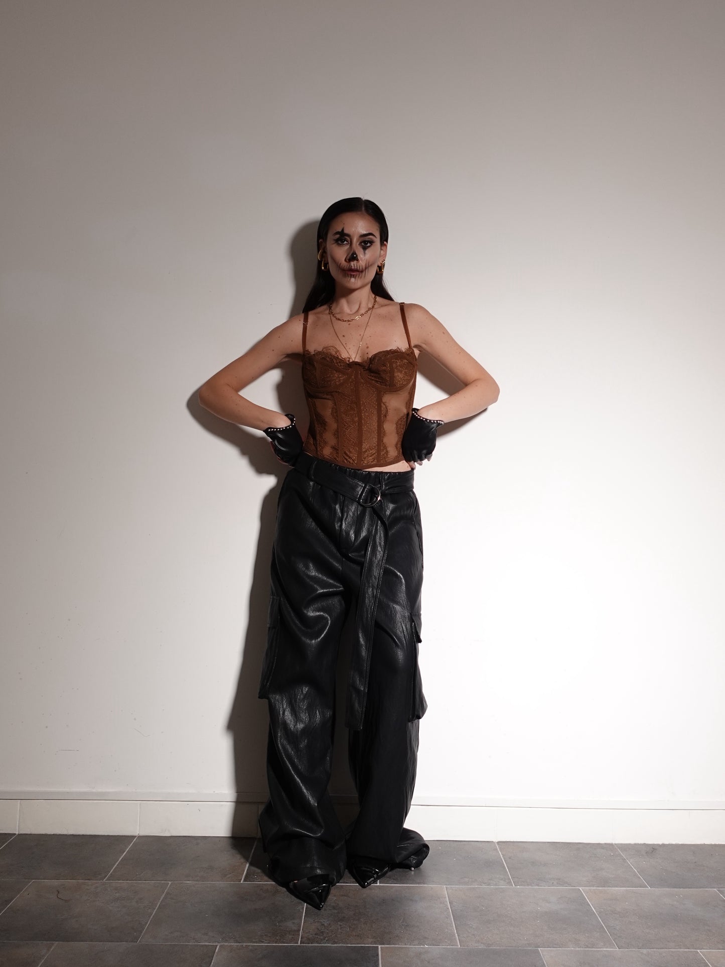 BUSTIER VELATO CON DETTAGLI IN PIZZO - TABACCO 43436