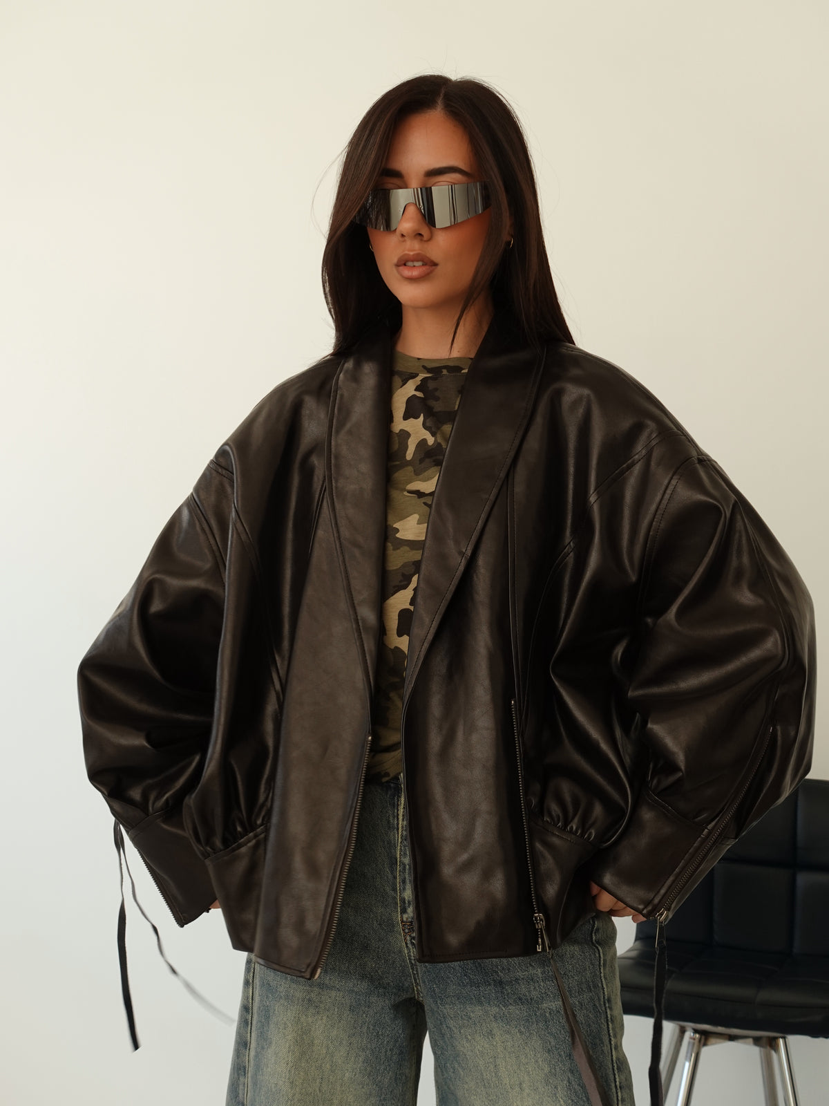 BOMBER SHIBUYA OVERSIZE IN ECOPELLE - CIOCCOLATO HAR036