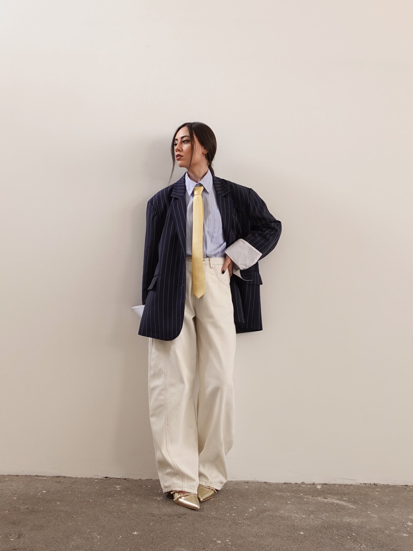 BLAZER GESSATO CON RISVOLTO A CONTRASTO - BLU 3141