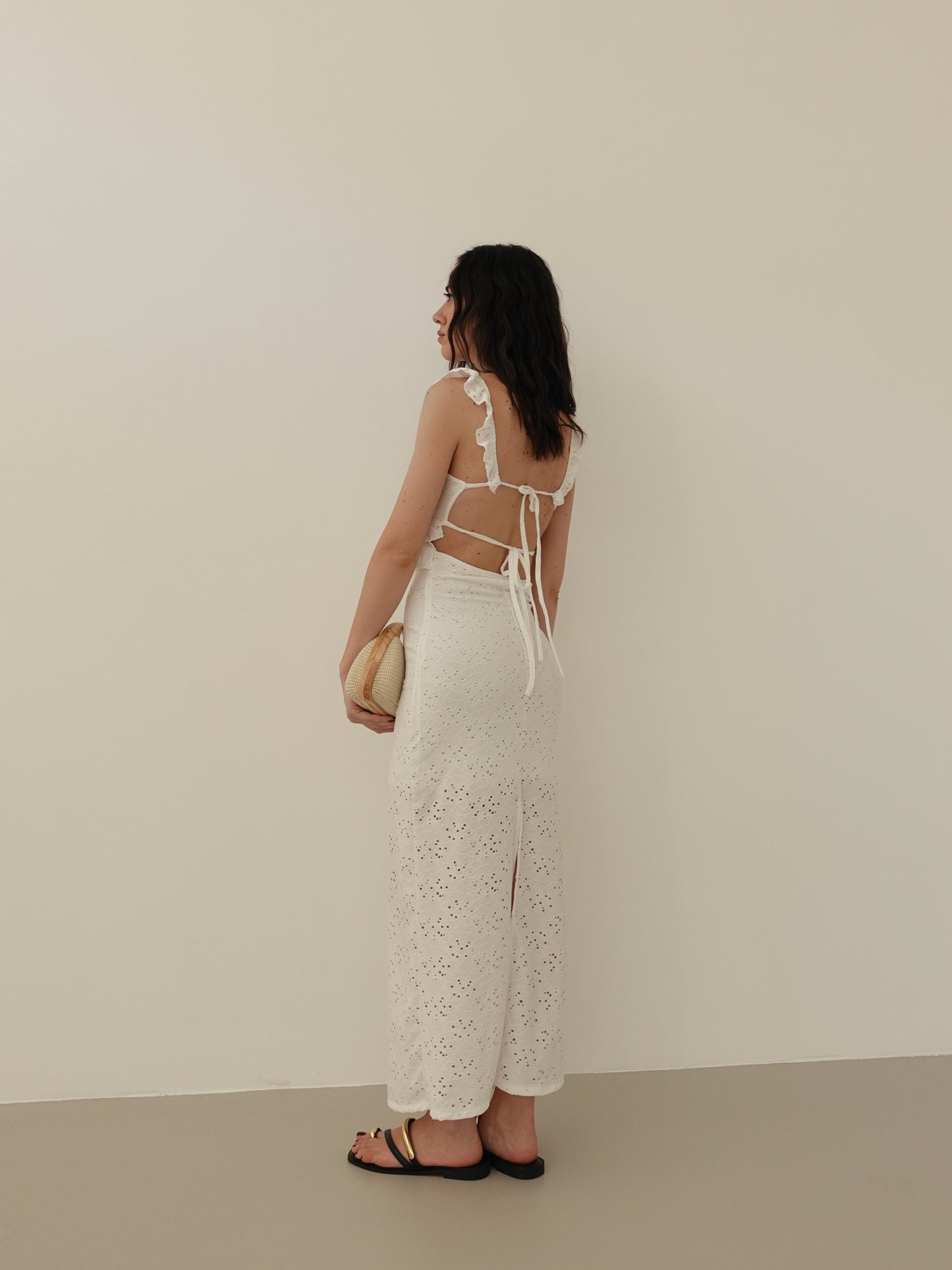 LONG DRESS IN PIZZO SANGALLO - BIANCO 1348