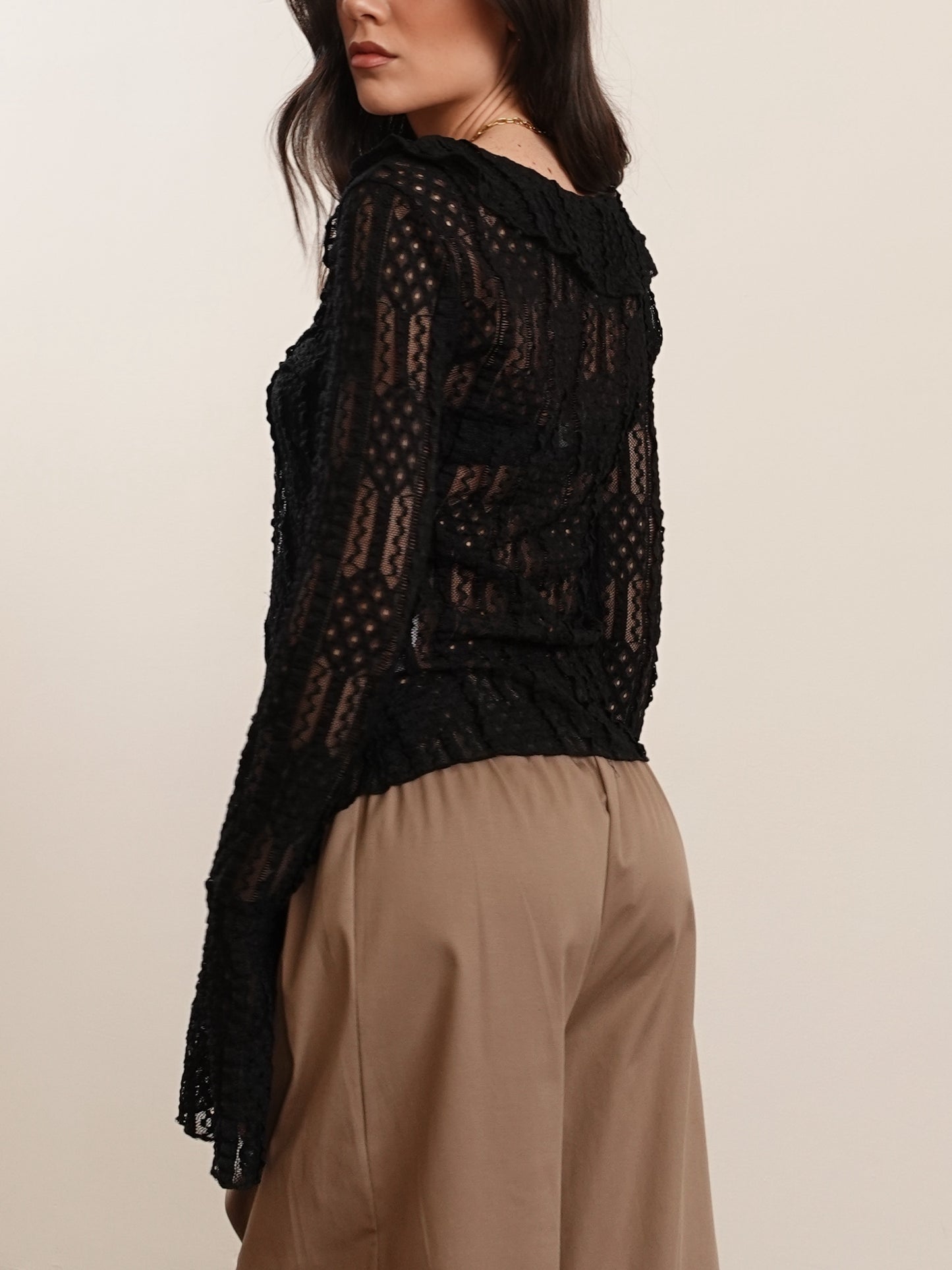 BLUSA TRAFORATA IN PIZZO - NERO 14960