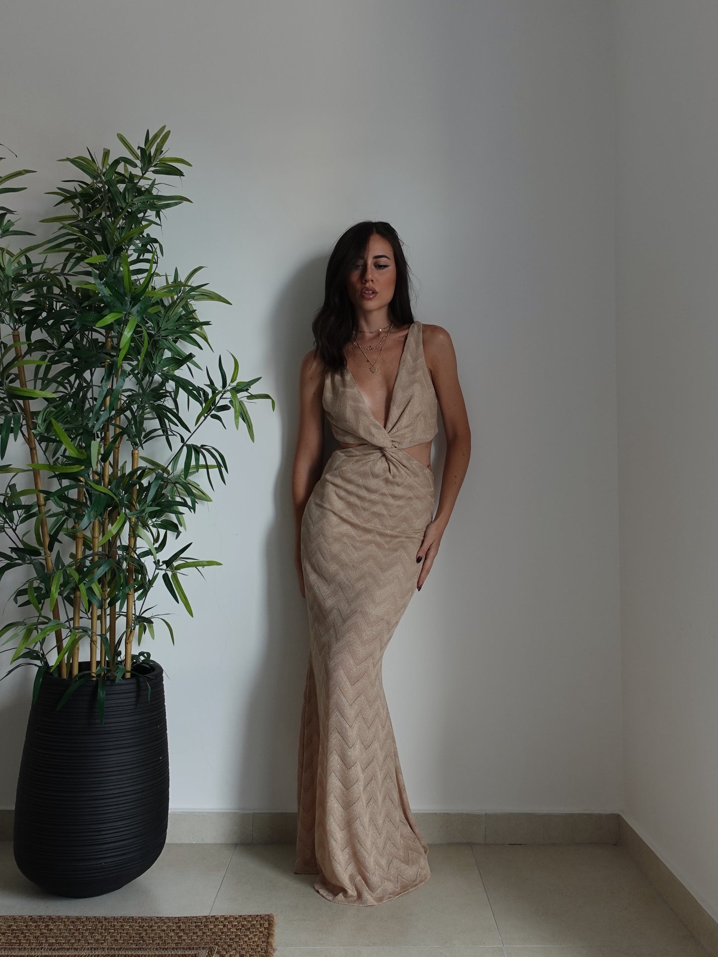 VESTITO CUT-OUT KENYA IN LUREX - ORO 14018