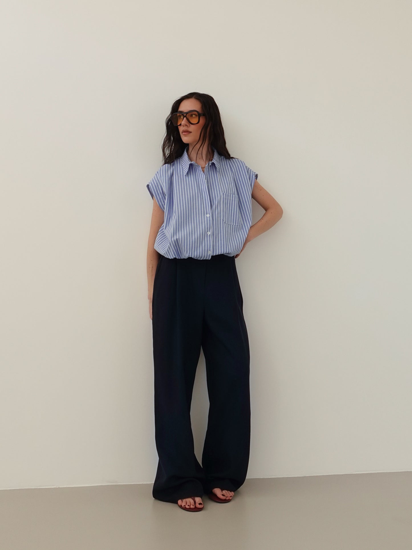CAMICIA GIROMANICHE A RIGHE BALLOON FIT - AZZURRO 20818