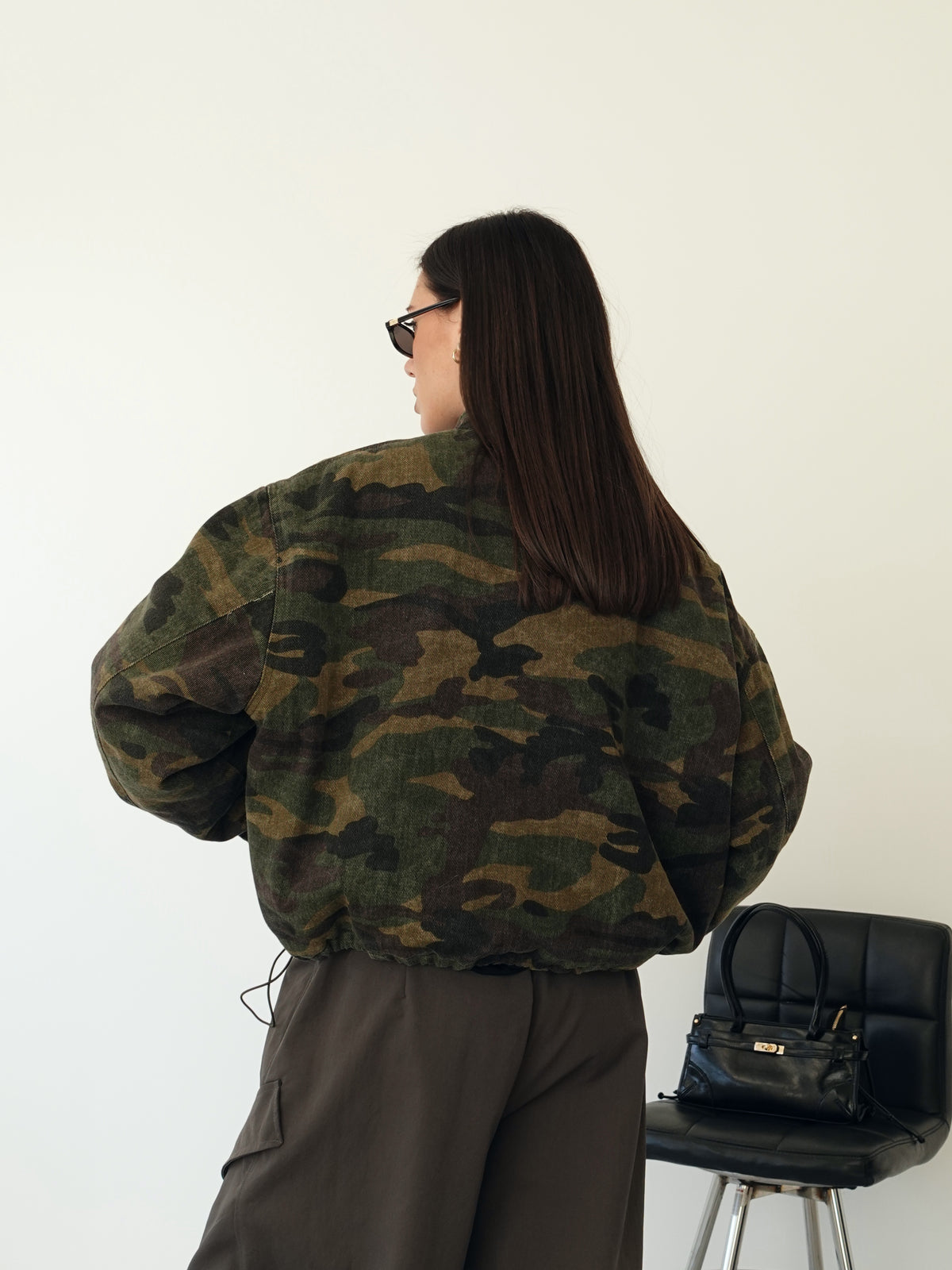 BOMBER IMBOTTITO CAMOUFLAGE IN DENIM - VERDE SLAVATO 8225