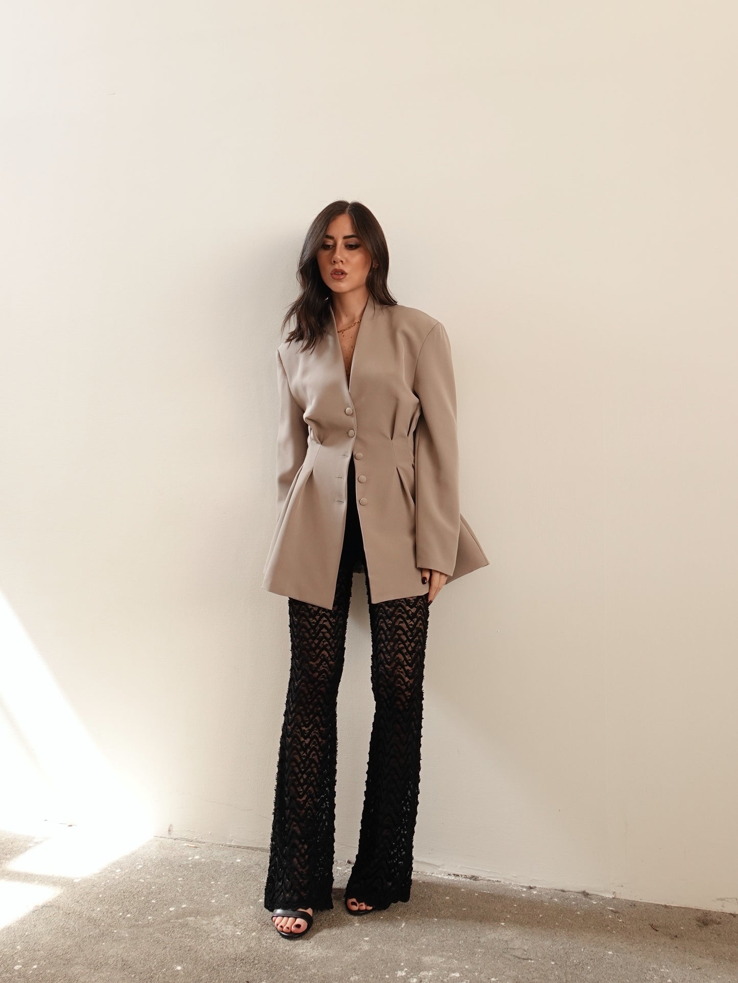 PANTALONI WAVES IN PIZZO - NERO 8682