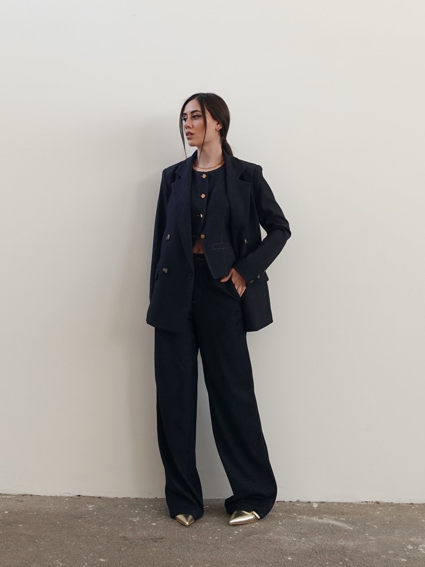 GIACCA DOPPIOPETTO EFFETTO DENIM - BLU SCURO 26555