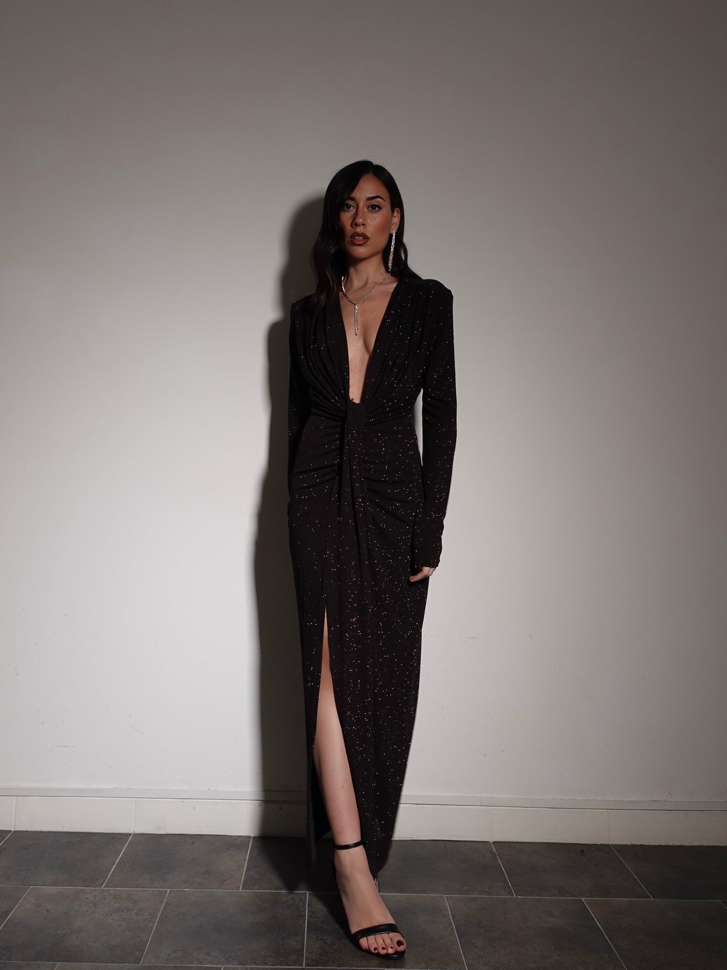 LONG DRESS GLITTER STARDAST - MARRONE 121373