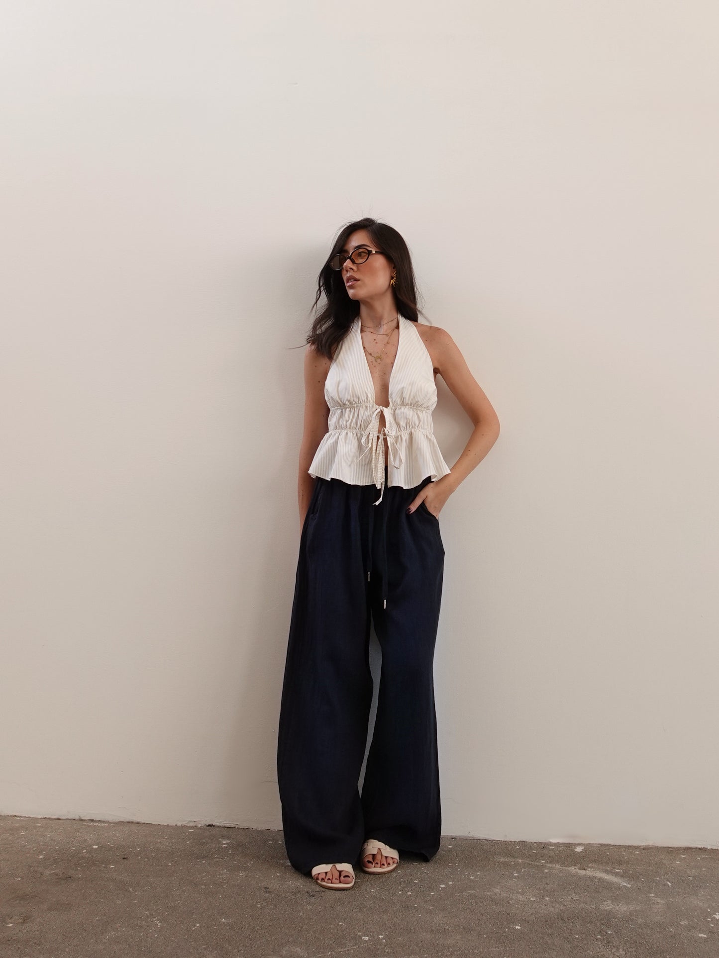 PANTALACCIO 100% LINO - BLU SCURO 24205