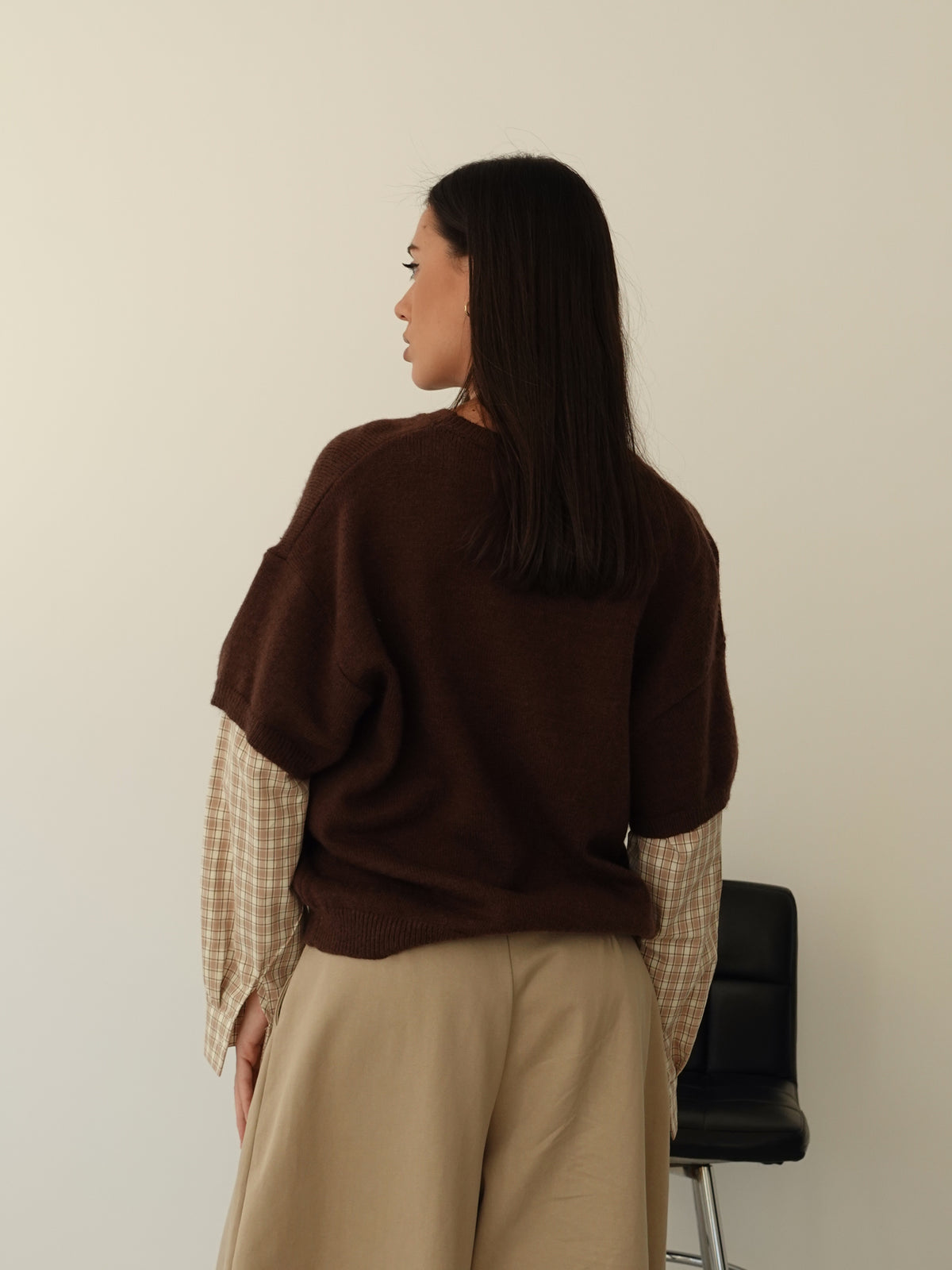 MAGLIONCINO CON MANICA CAMICIA - CIOCCOLATO/BEIGE 8166