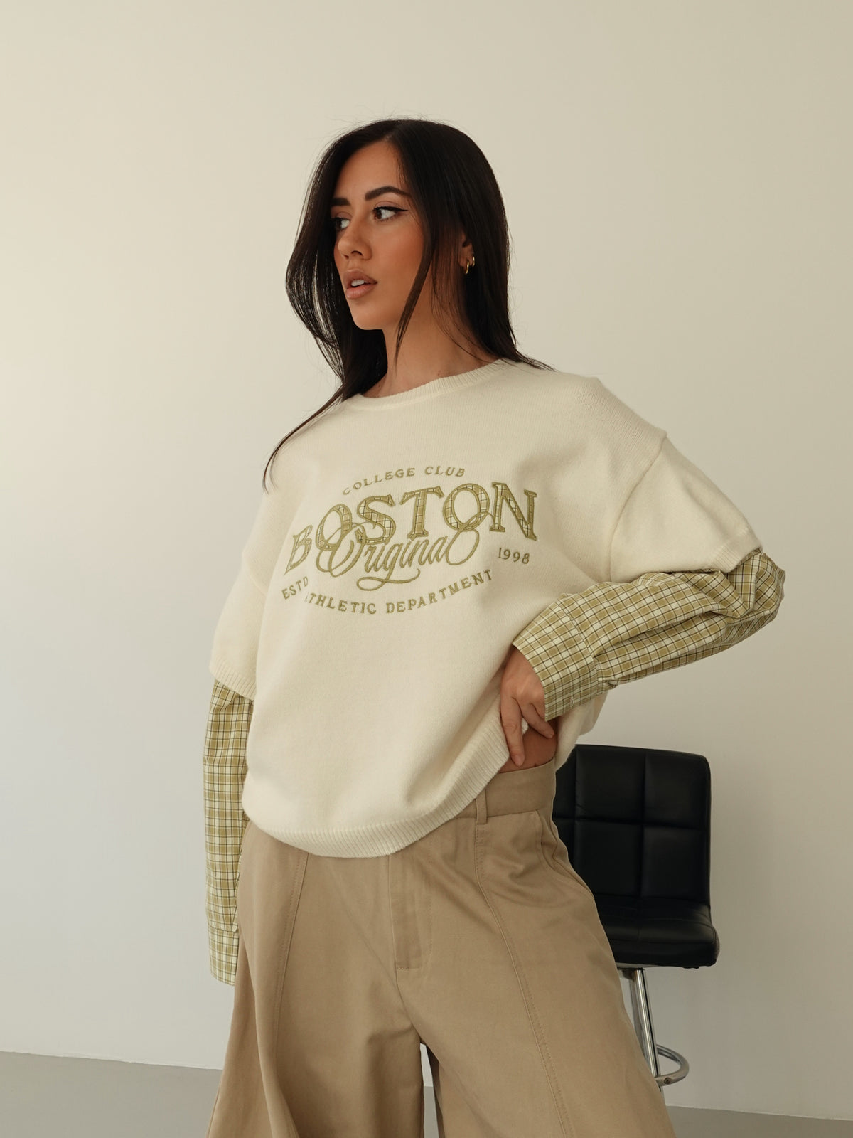 MAGLIONCINO CON MANICA CAMICIA - BURRO/VERDE 8166