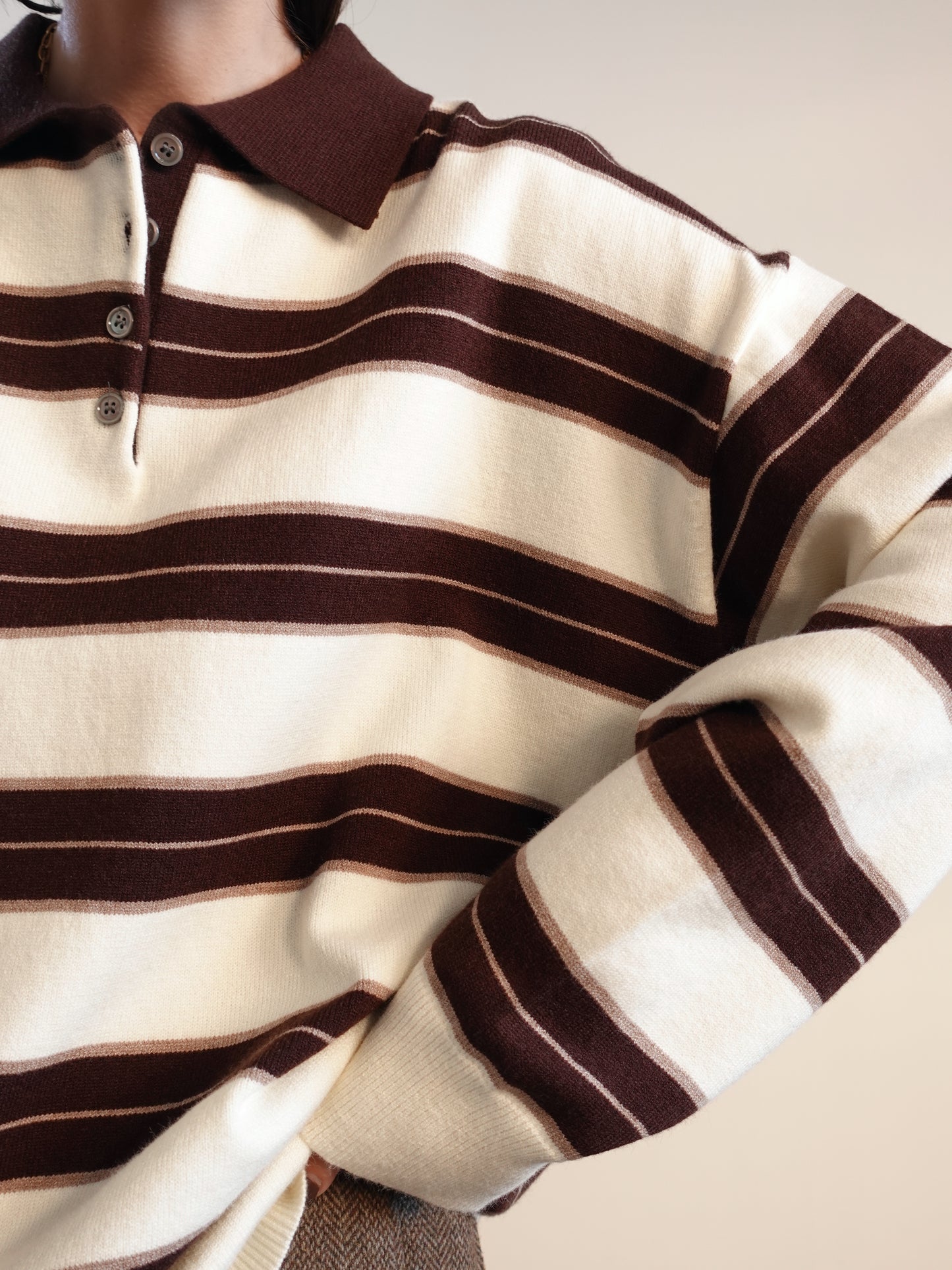 POLO IN MAGLIA OVERSIZE A RIGHE - PANNA/CAFFE' 7197-1