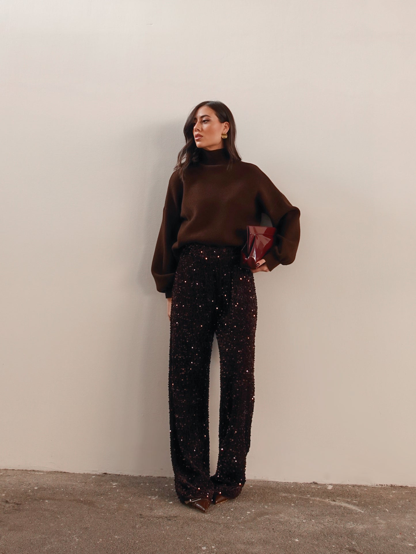 PANTALONI IN CINIGLIA CON PAILLETTES - MARRONE 10460