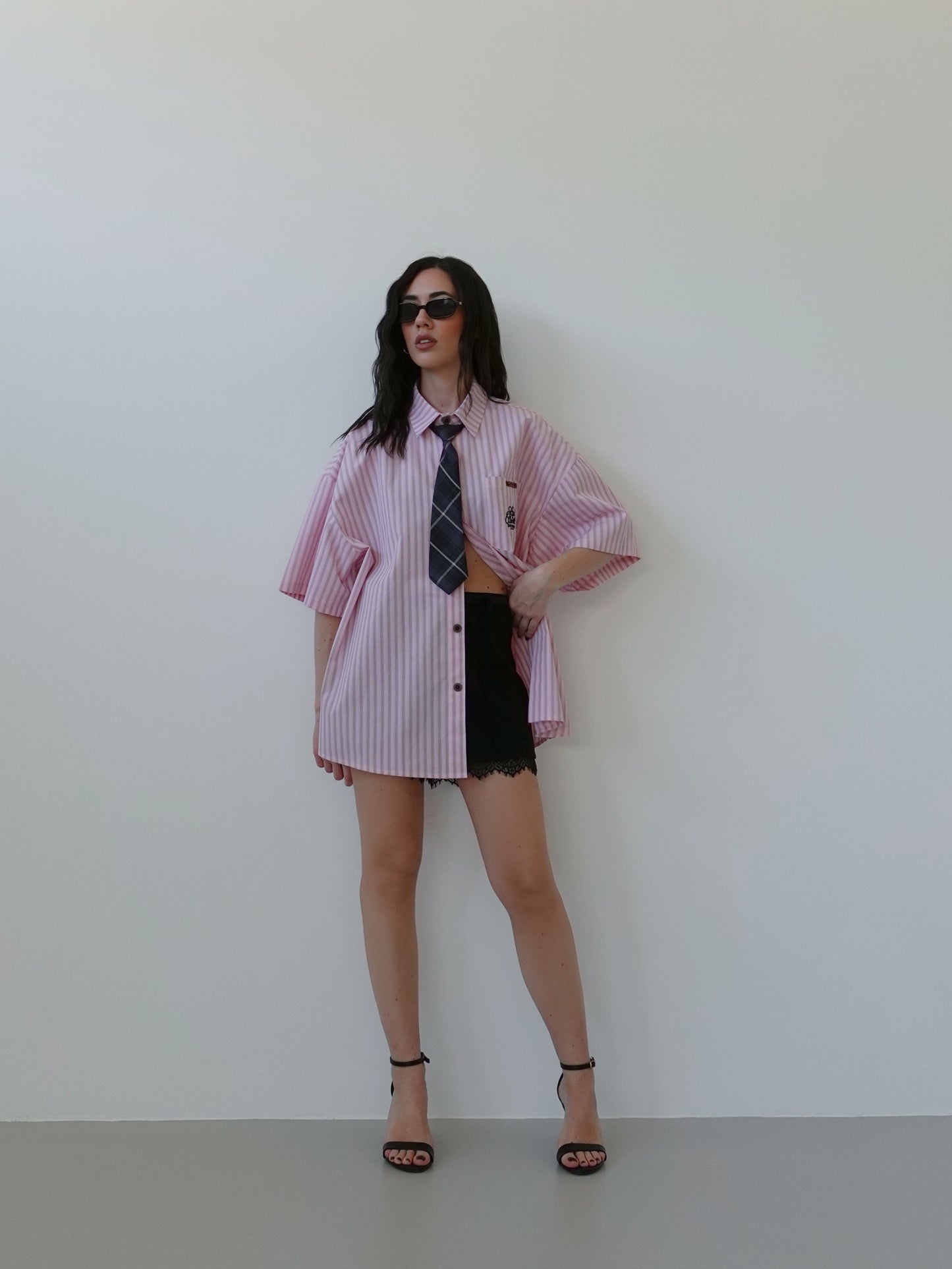 SHORTS ORLO IN PIZZO + CINTURA - NERO 50087