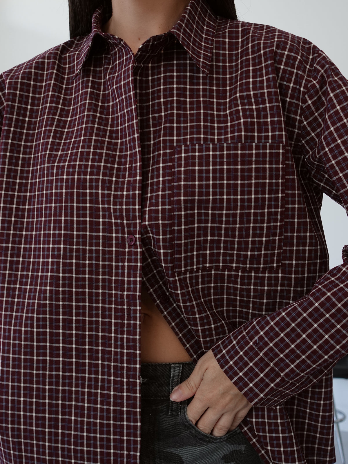 CAMICIA A QUADRETTI 100% COTONE - BURGUNDY 22189