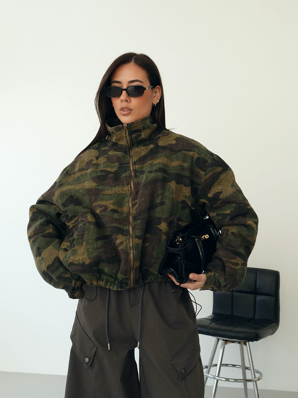 BOMBER IMBOTTITO CAMOUFLAGE IN DENIM - VERDE SLAVATO 8225