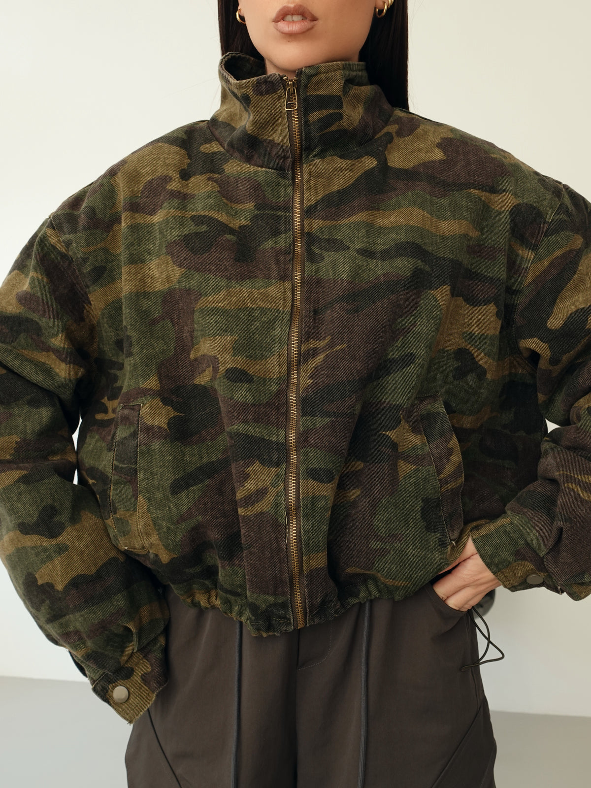 BOMBER IMBOTTITO CAMOUFLAGE IN DENIM - VERDE SLAVATO 8225