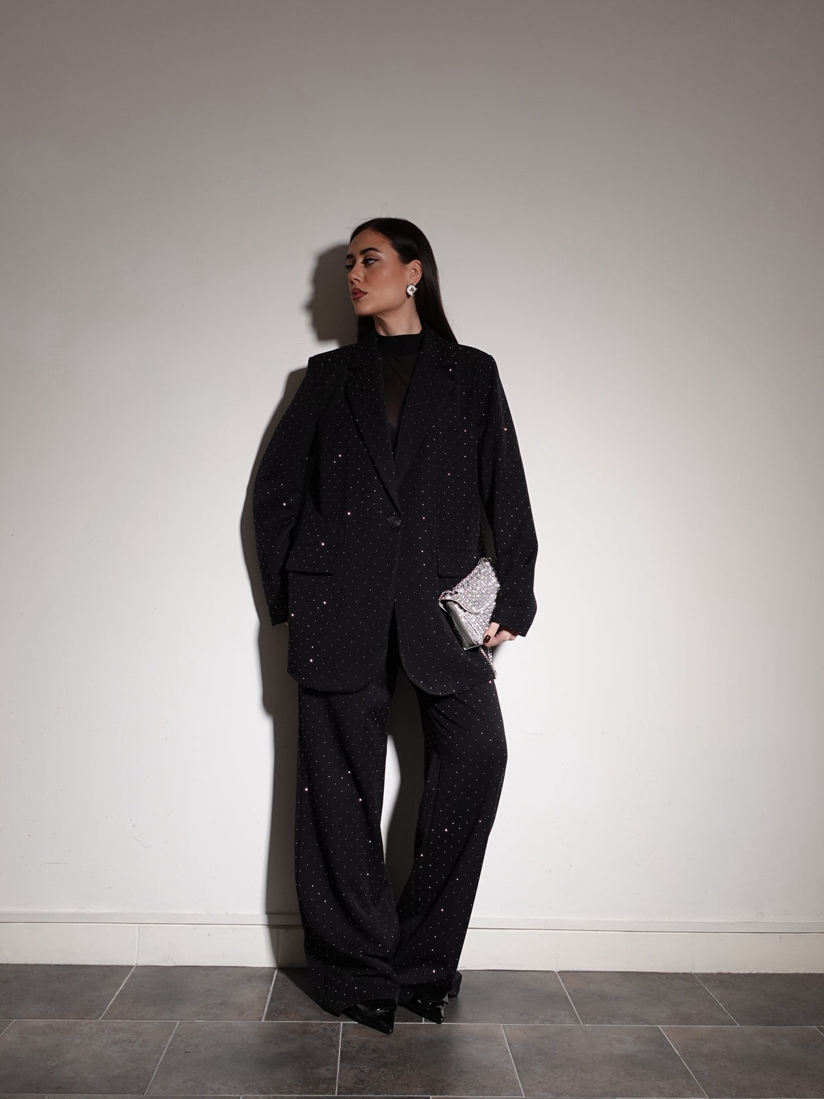 PANTALONI SHINE WIDE LEG - NERO 9002