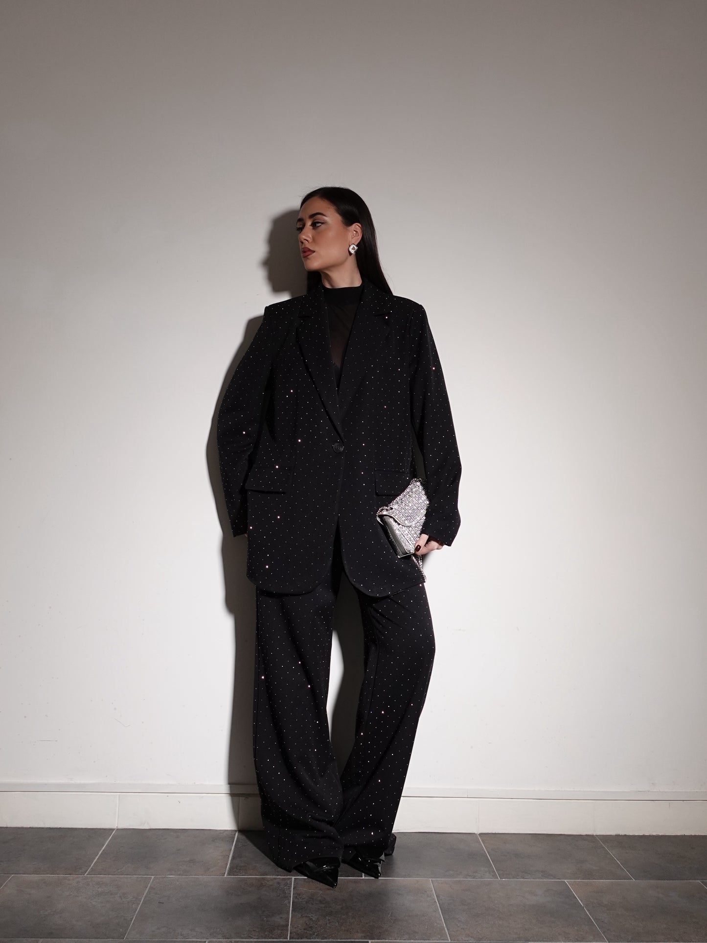 PANTALONI SHINE WIDE LEG - NERO 9002