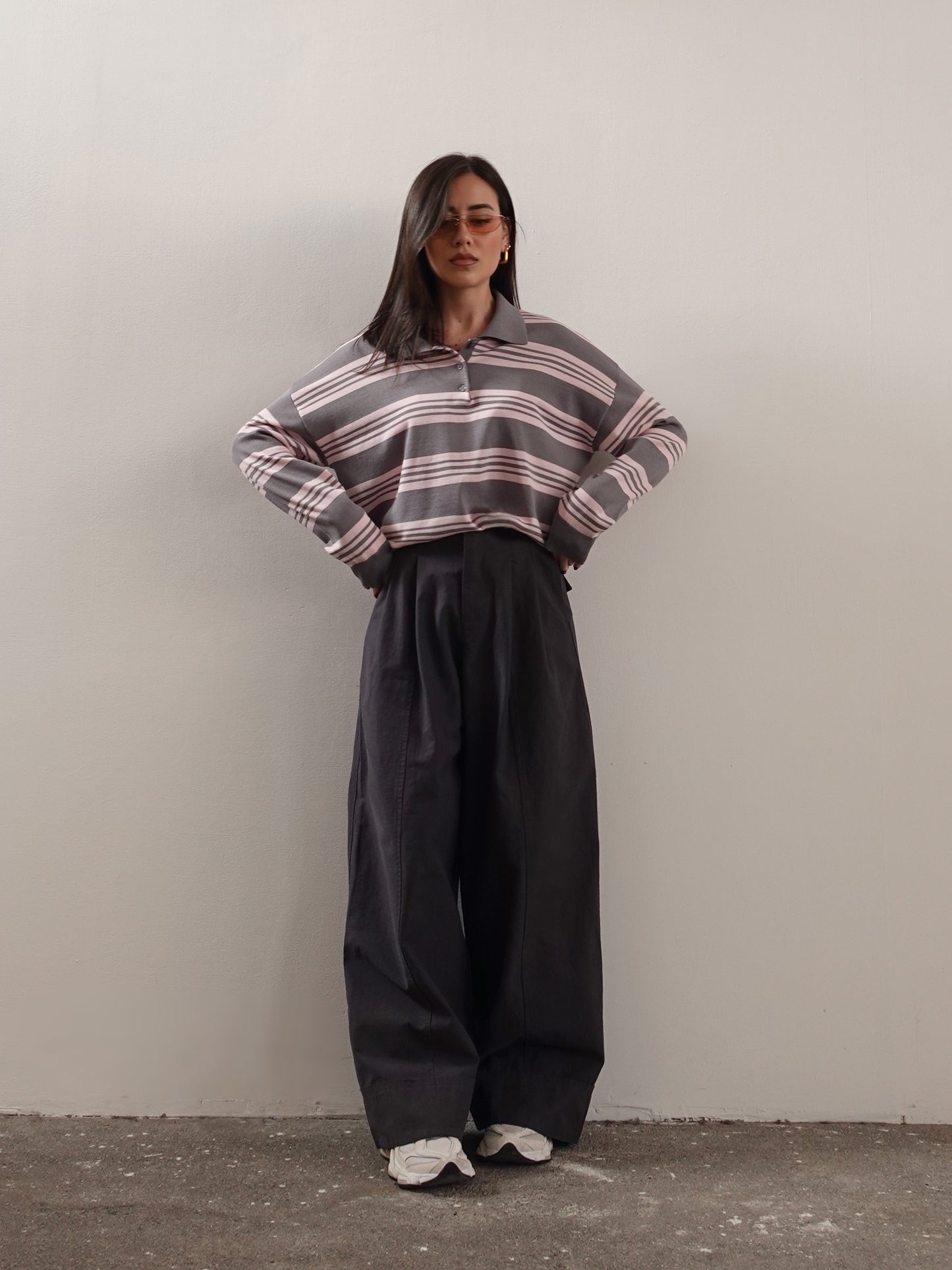 POLO A RIGHE IN FILO - GRIGIO/ROSA 282