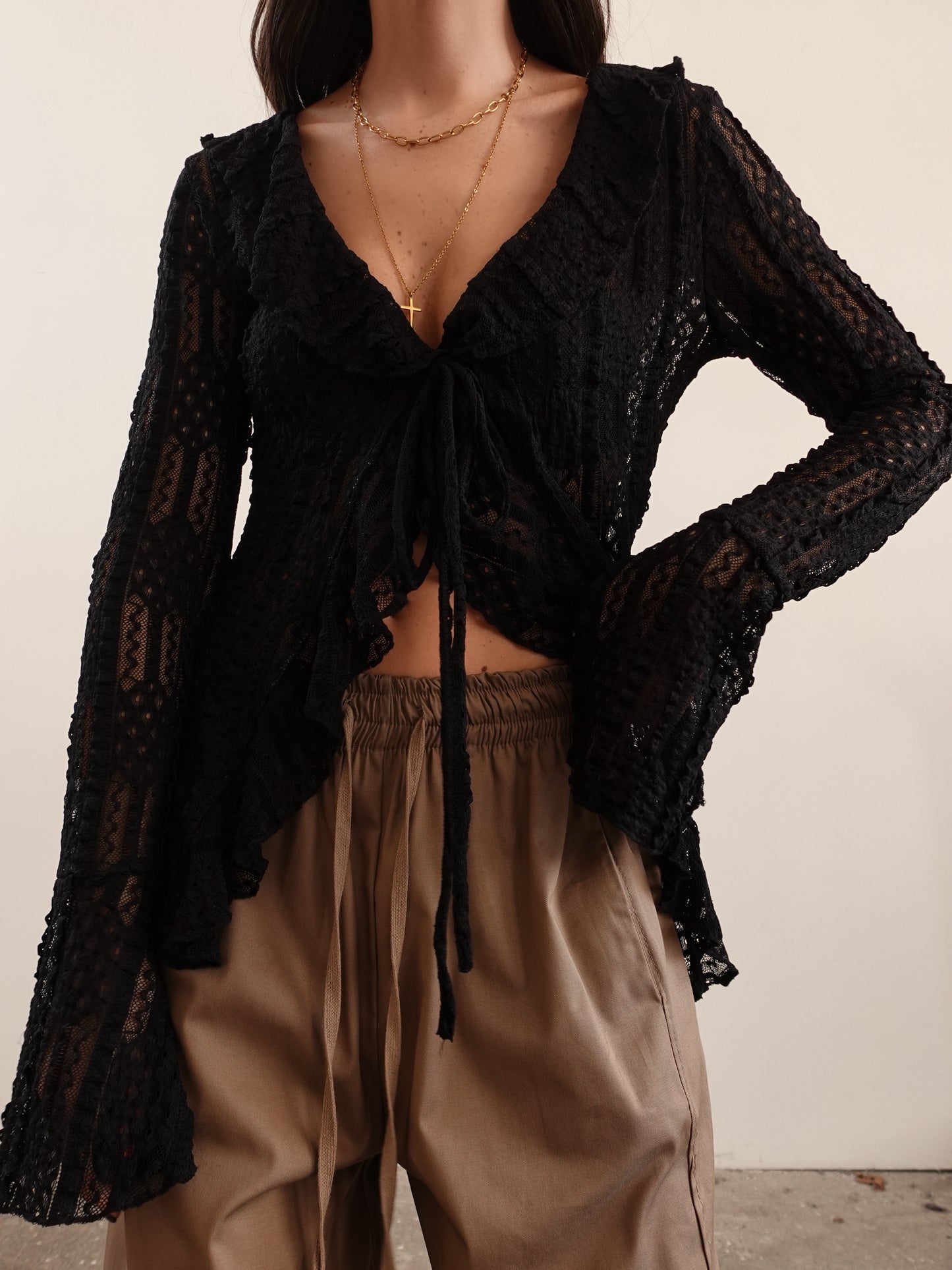 BLUSA TRAFORATA IN PIZZO - NERO 14960